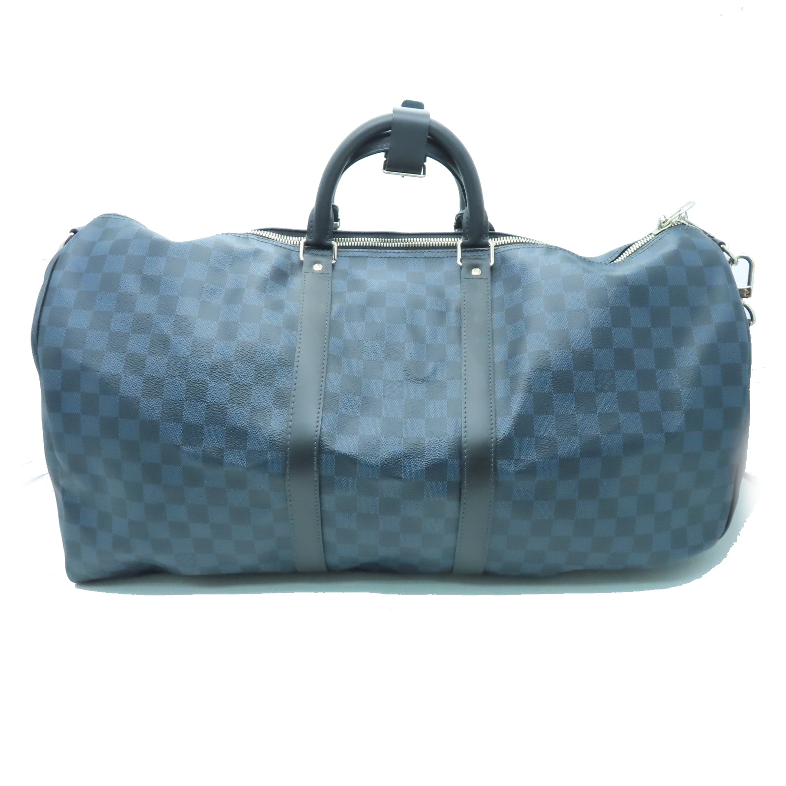 LOUIS VUITTON Damier Keepall 55 Bandoulie金扣手挽肩背兩用袋藍色/黑色