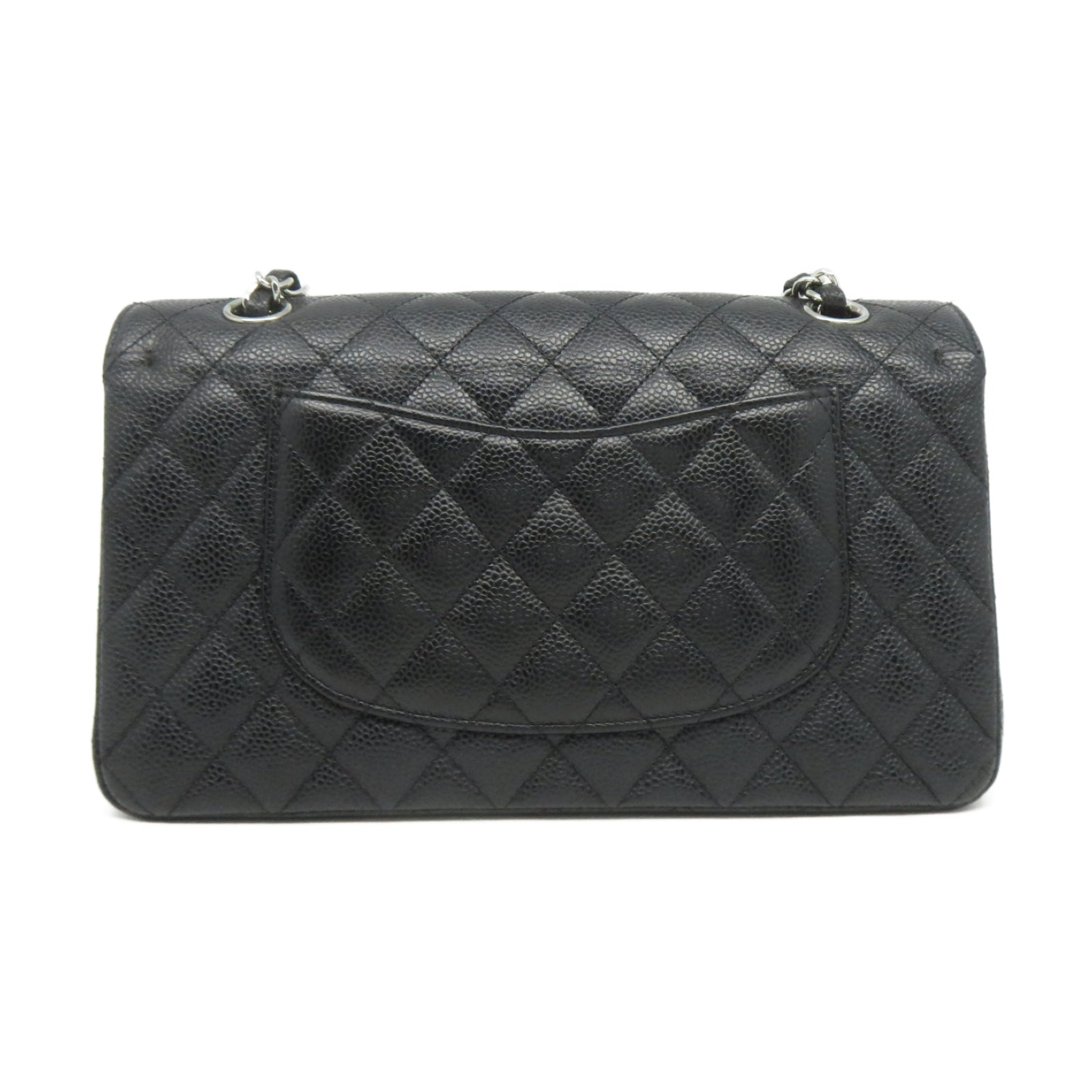CHANEL 菱格Caviar皮革Classic 25銀扣鏈帶肩背袋黑色