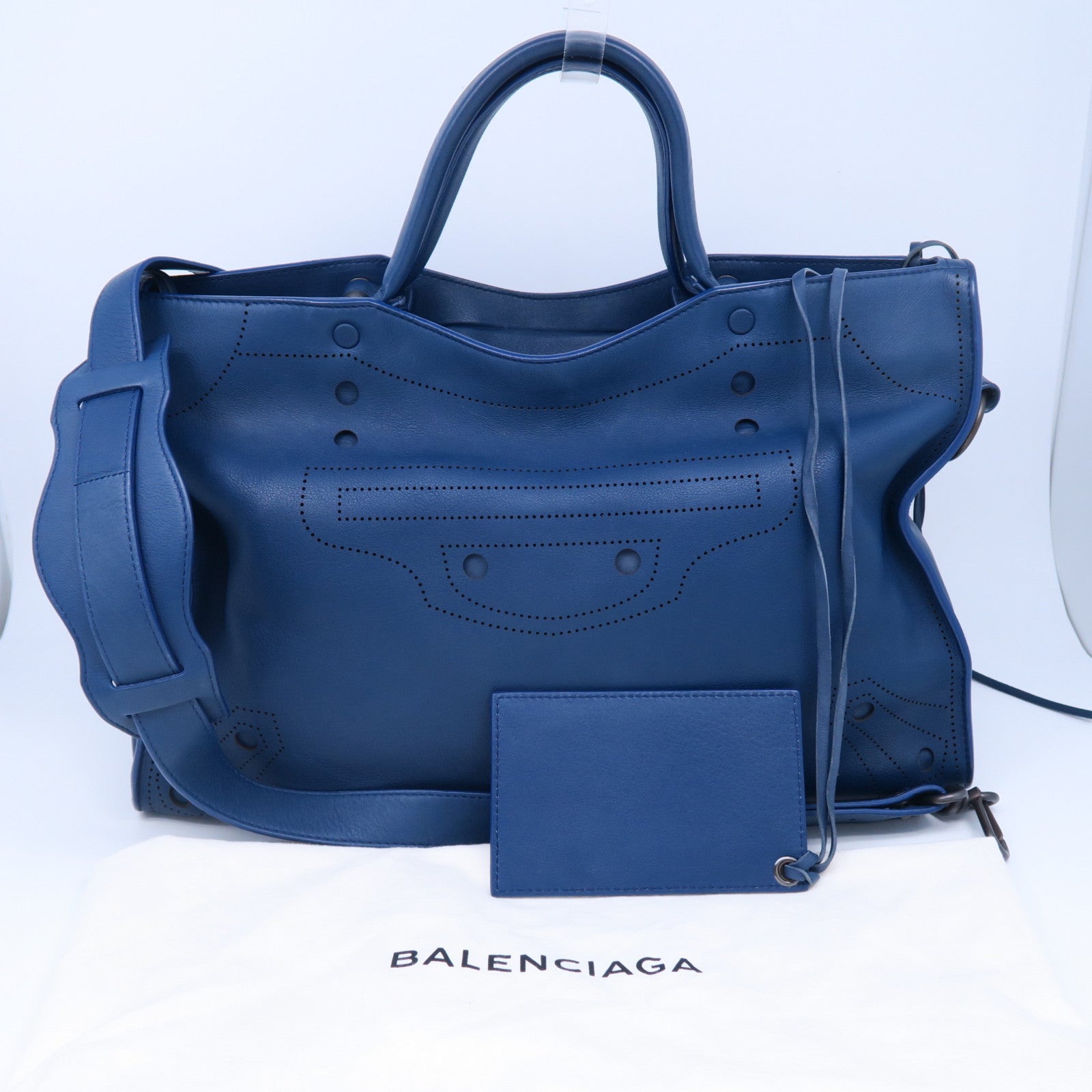 BALENCIAGA 牛皮皮革Blackout City黑扣手挽肩背两用袋蓝色