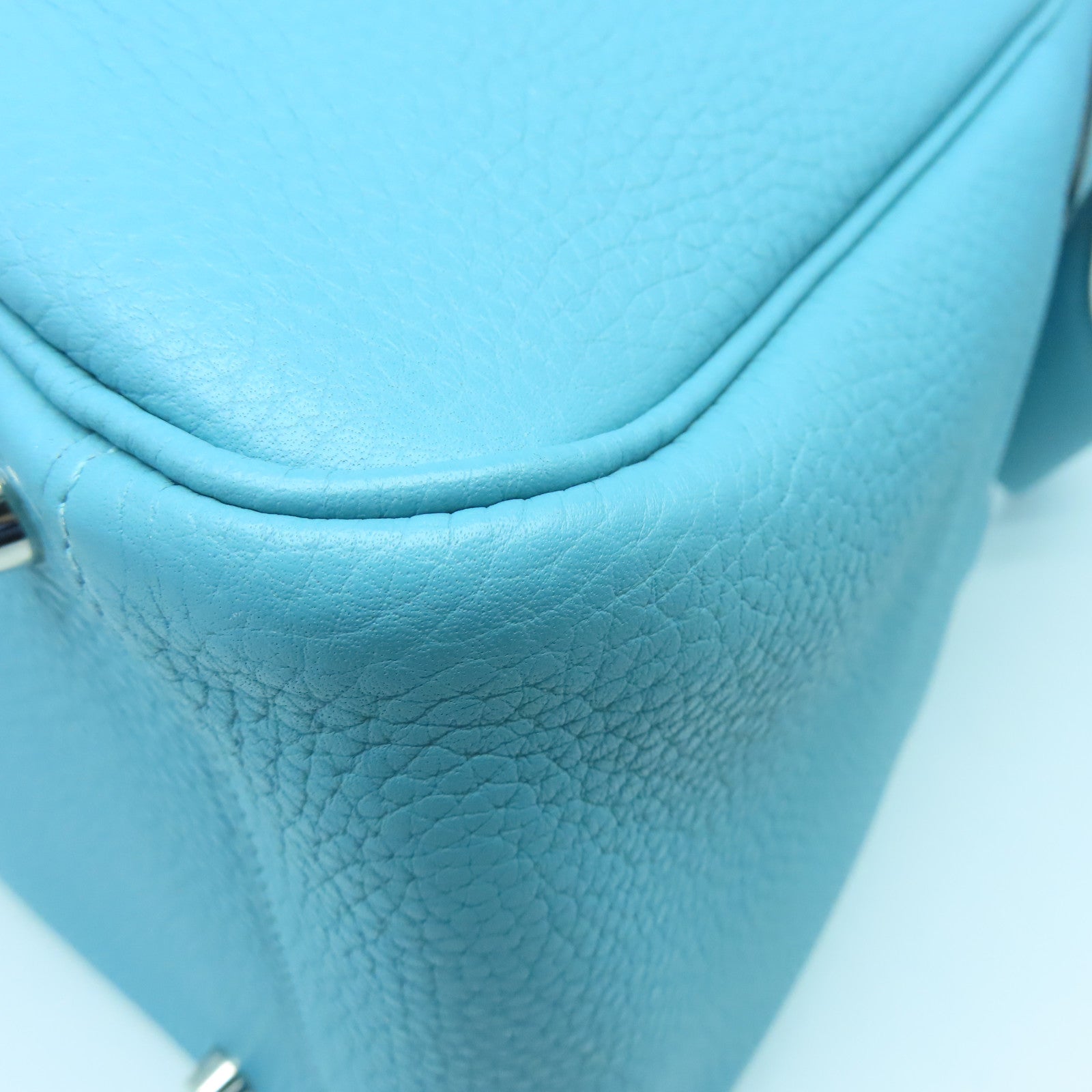 HERMES Clemence皮革Lindy 34银扣手挽肩背两用袋蒂芬尼蓝