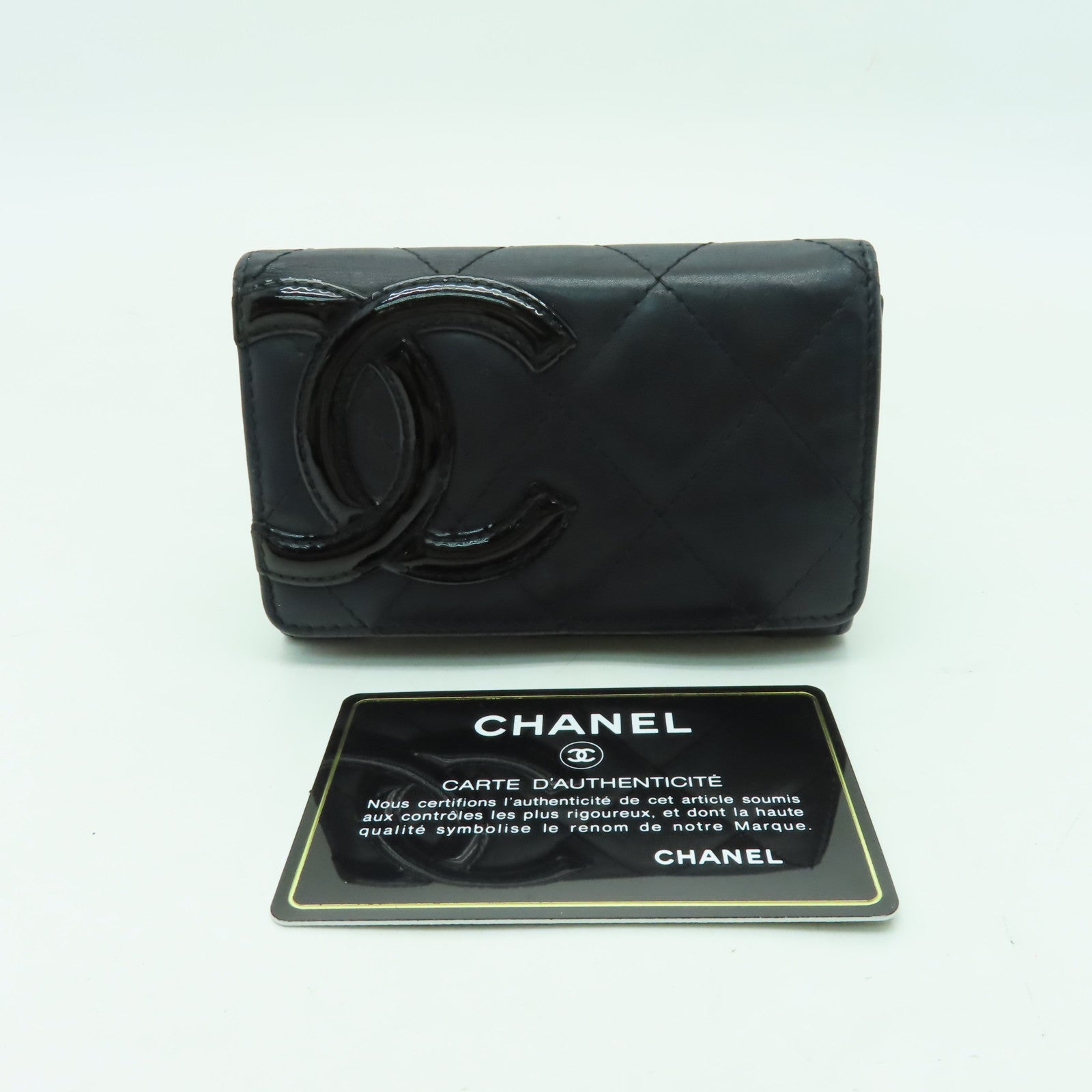 CHANEL 【激減優惠】菱格牛皮皮革Card Case銀扣卡片套黑色/粉紅色