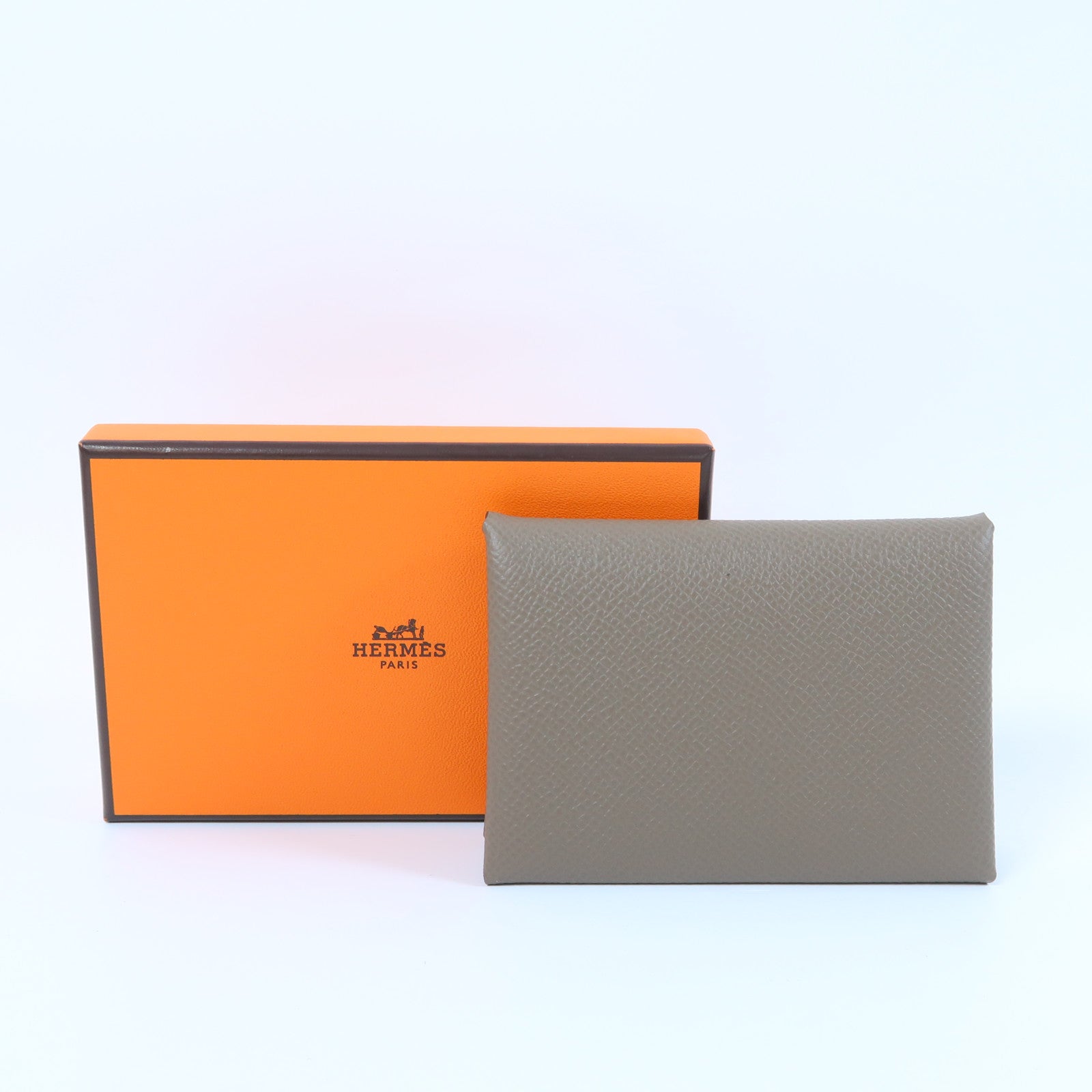 HERMES Epsom皮革Calvi Duo銀扣卡片套Gris Tourterelle斑鳩灰色