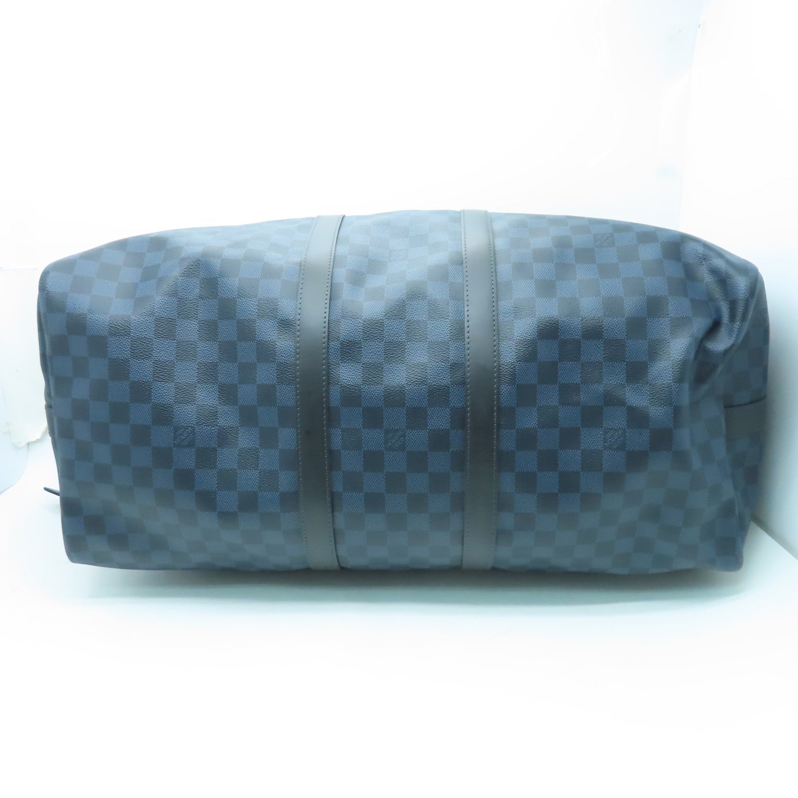 LOUIS VUITTON Damier Keepall 55 Bandoulie金扣手挽肩背兩用袋藍色/黑色
