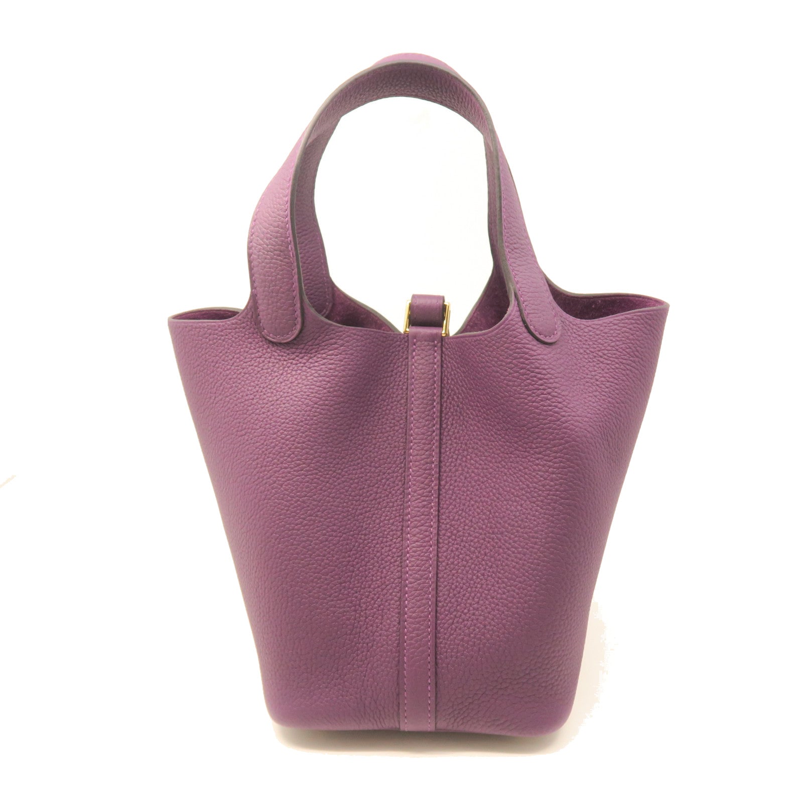 HERMES Taurillon Clemence Leather Picotin PM Gold Buckle Handle Bag Cassis Purple