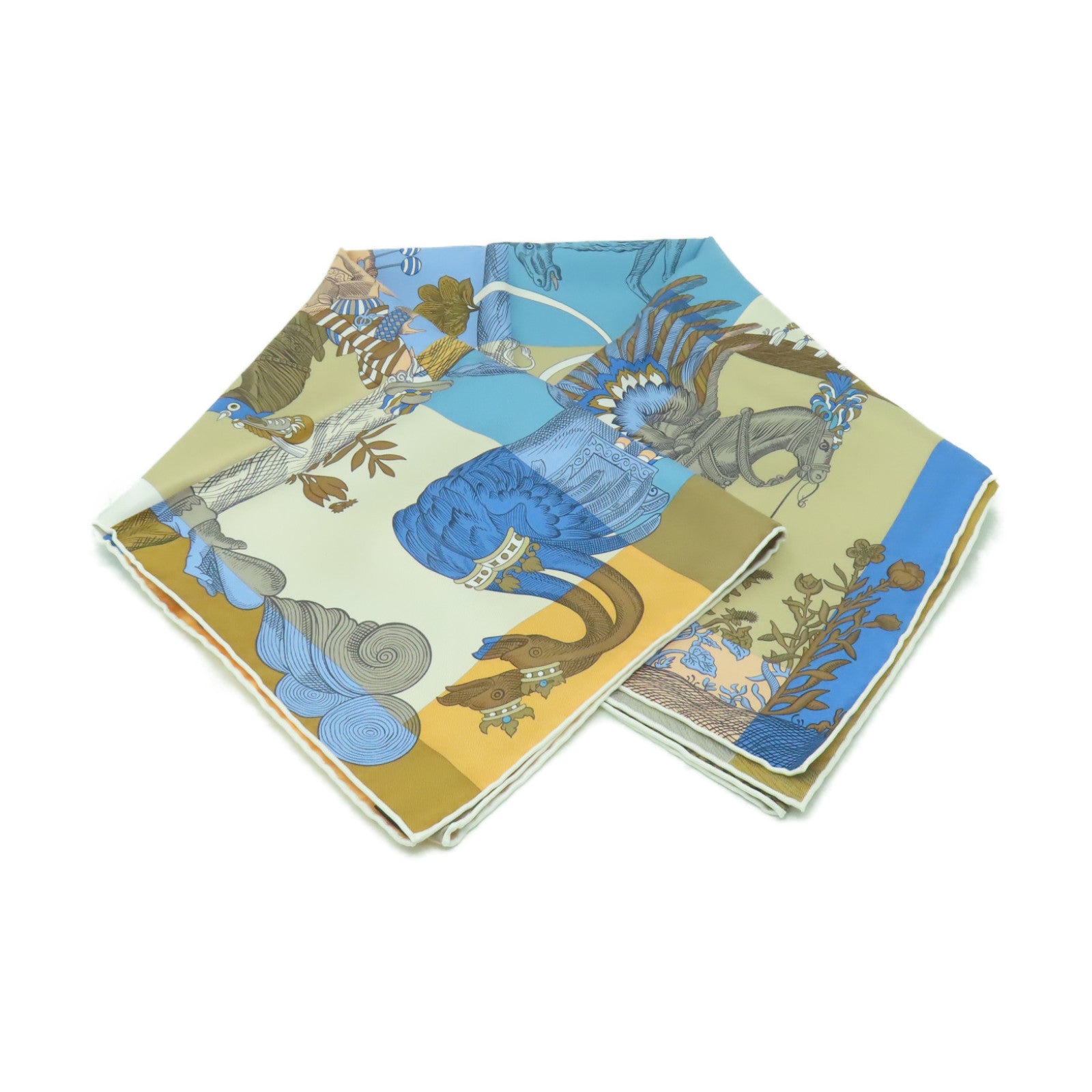 HERMES 絲質Scarf絲巾藍色/米色/彩色
