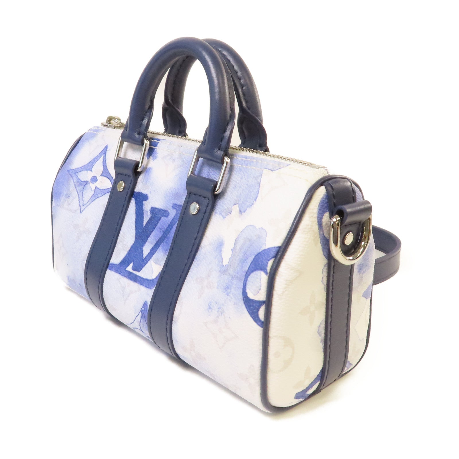 LOUIS VUITTON Monogram Watercolor Keepall XS 2Way Shoulder Bag銀扣手挽肩背兩用袋白色/藍色