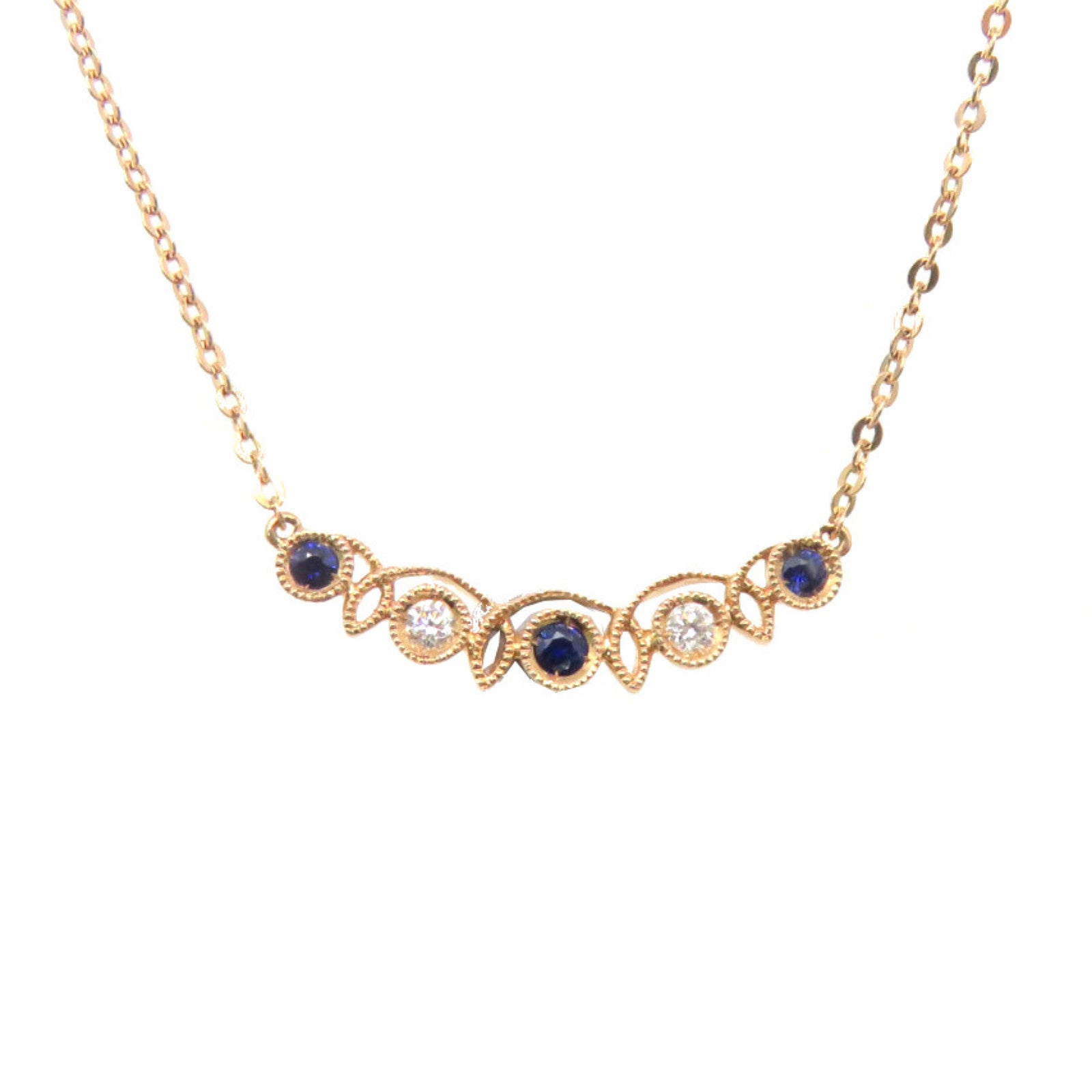 JEWELRY 18K玫瑰金/0.07ct藍寶石/0.04ct鑽石Sapphire Necklace項鏈