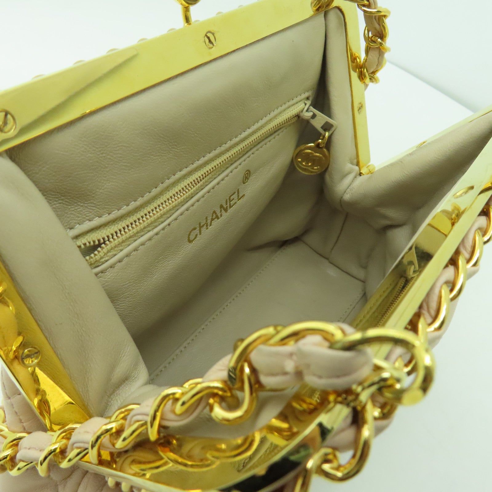CHANEL 【激減優惠】菱格羊皮皮革Chain Shoulder金扣鏈帶肩背袋粉紅色