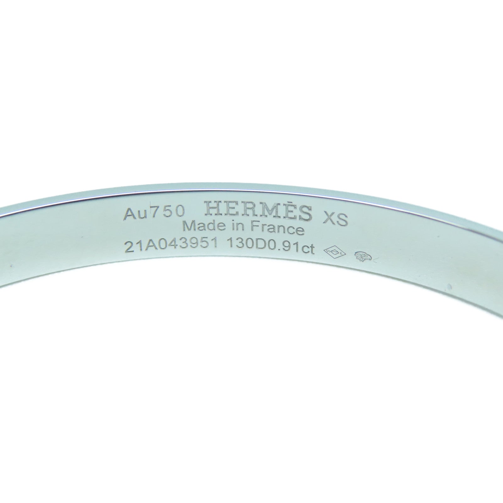 HERMES 18K白金Diamond Collier de chien Bracelet 0.91ct钻石手镯