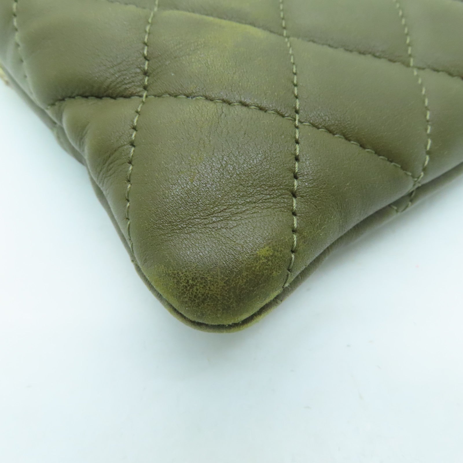 CHANEL rhombic cowhide leather / snakeskin leather Cambon Tote Bag silver buckle handle bag khaki