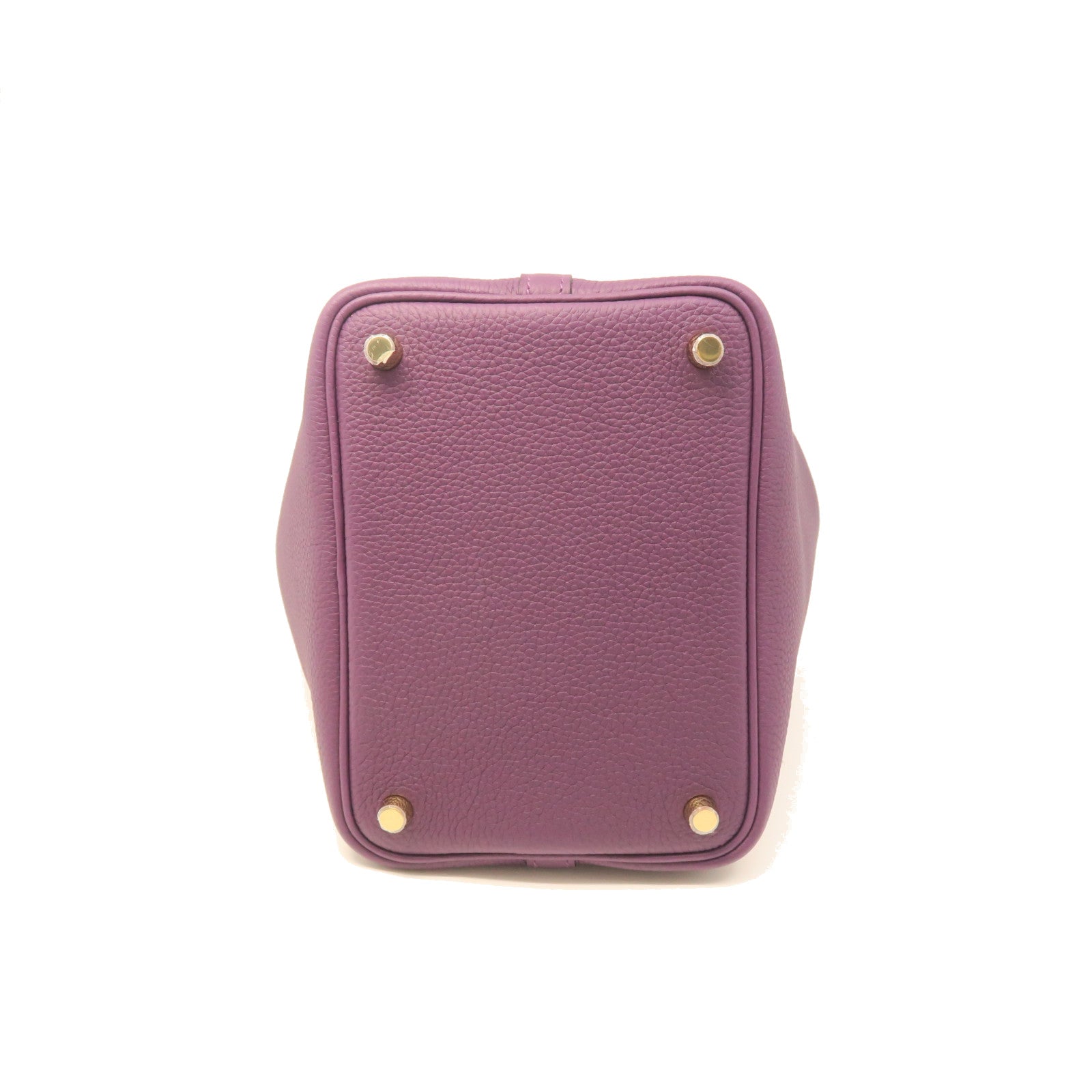 HERMES Taurillon Clemence Leather Picotin PM Gold Buckle Handle Bag Cassis Purple