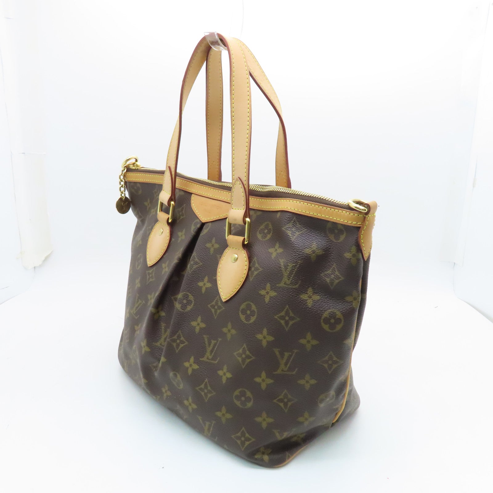LOUIS VUITTON Monogram Palamo PM gold buckle handle shoulder bag brown