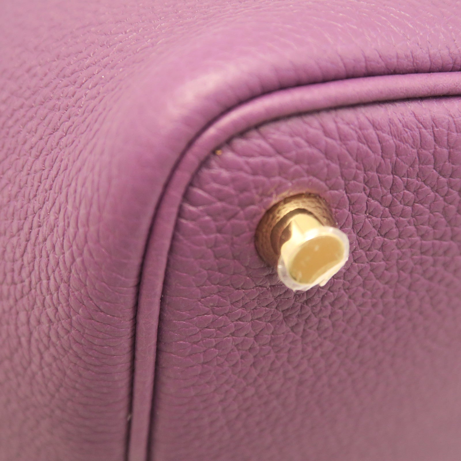 HERMES Taurillon Clemence Leather Picotin PM Gold Buckle Handle Bag Cassis Purple