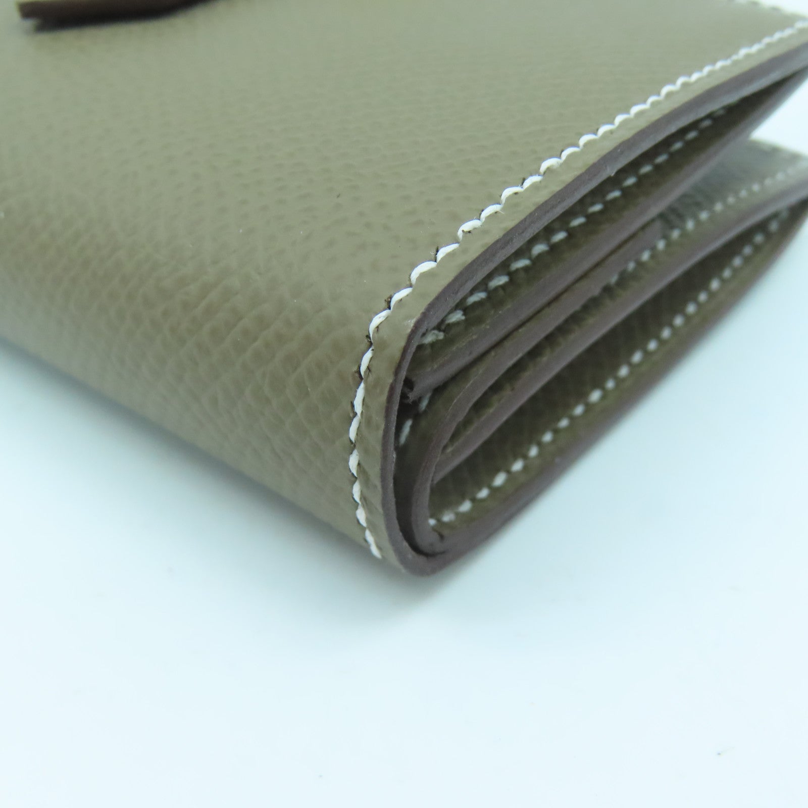 HERMES Epsom Leather Bearn Card Case Gold Buckle Card Holder Elephant Gray