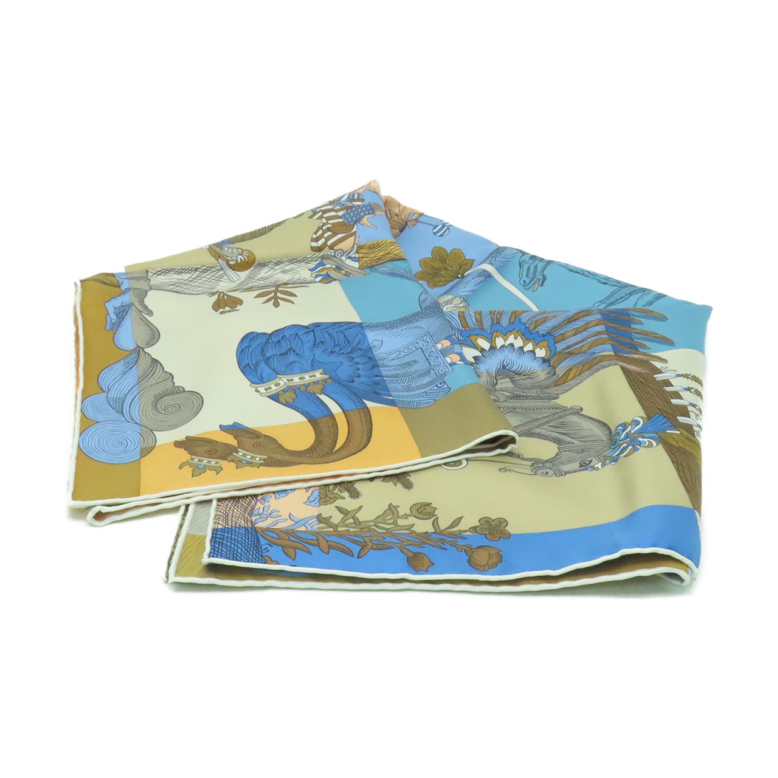 HERMES 絲質Scarf絲巾藍色/米色/彩色