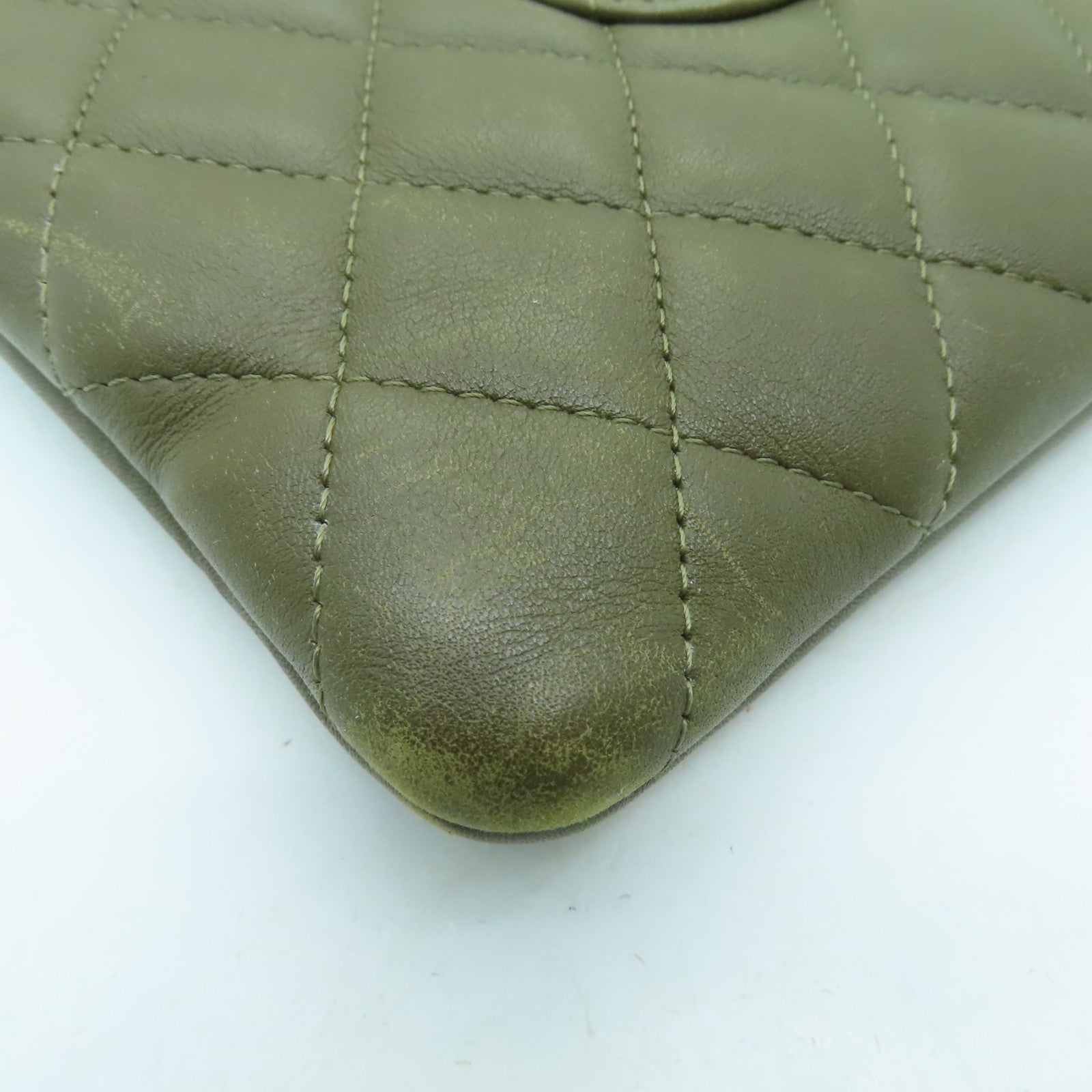 CHANEL rhombic cowhide leather / snakeskin leather Cambon Tote Bag silver buckle handle bag khaki