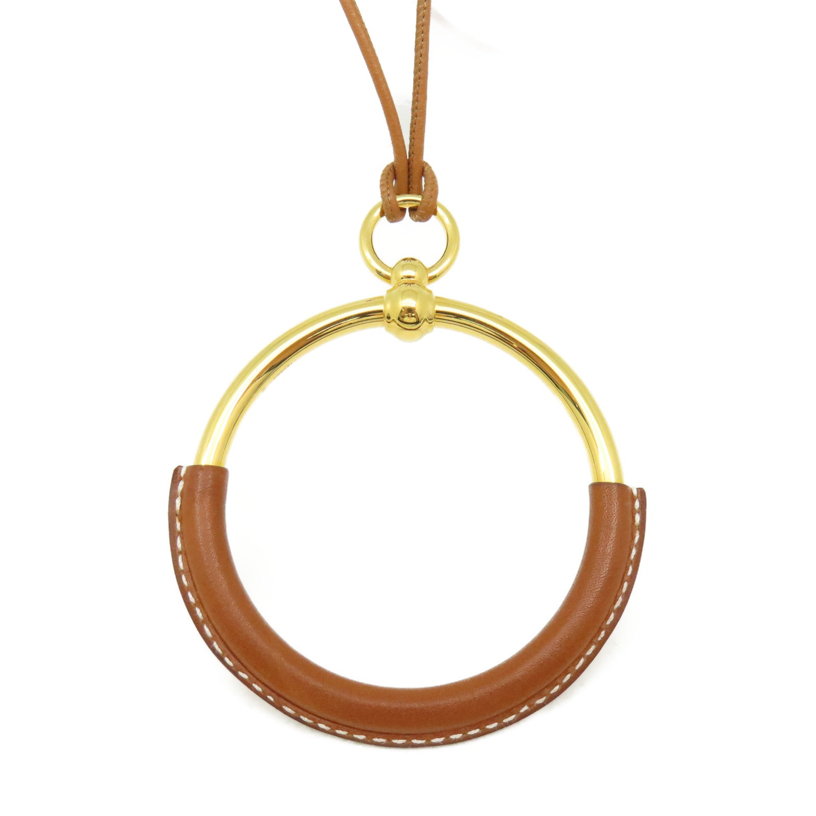 HERMES 金屬/牛皮皮革Necklace項鏈金色/啡色