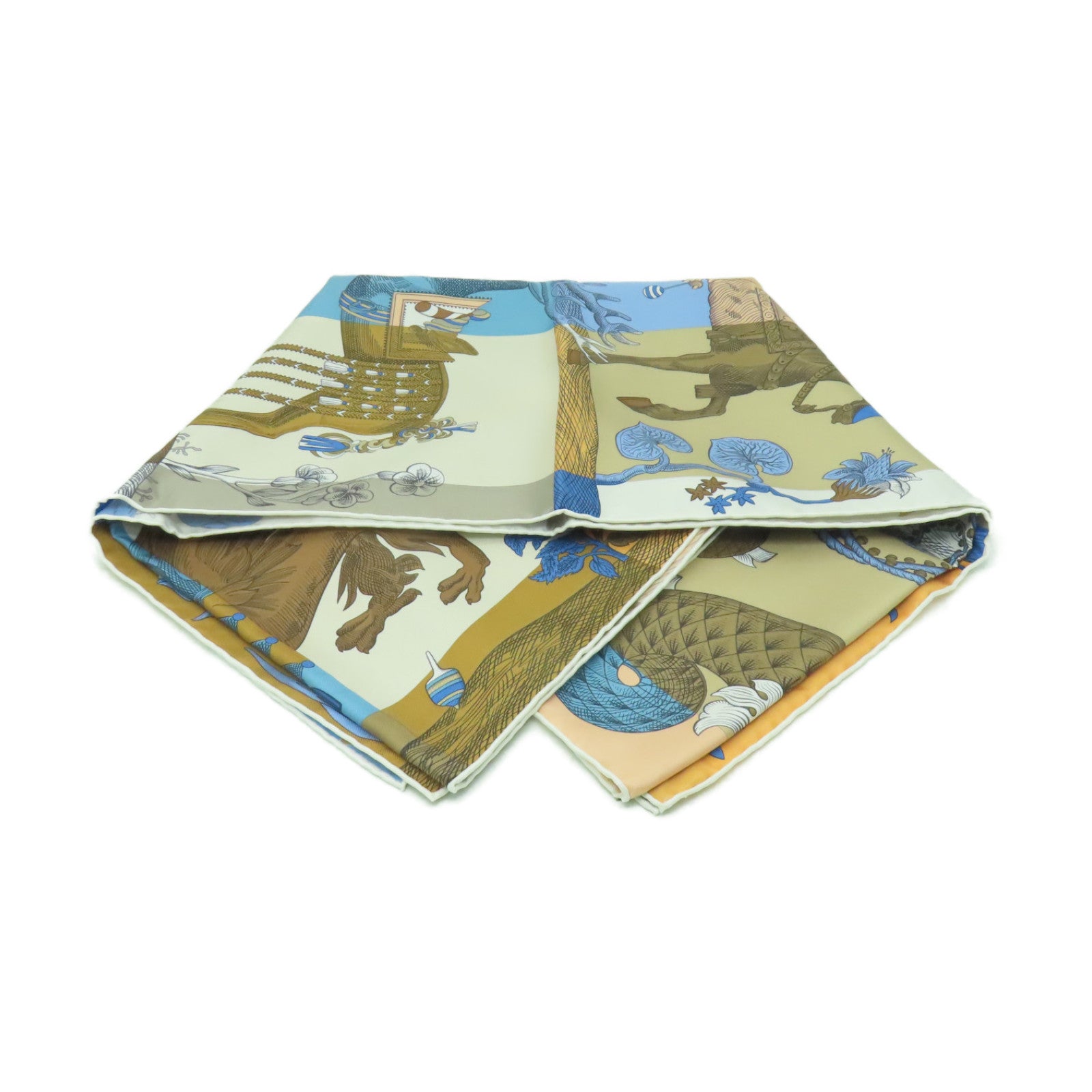HERMES 絲質Scarf絲巾藍色/米色/彩色