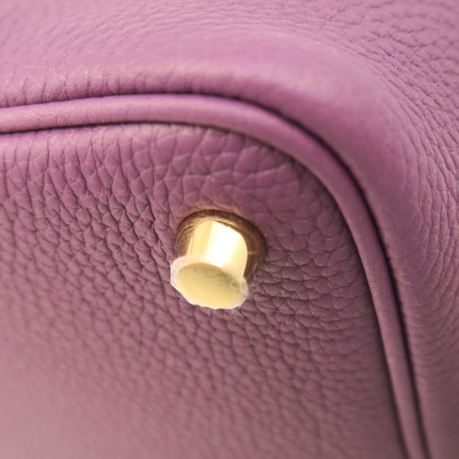 HERMES Taurillon Clemence Leather Picotin PM Gold Buckle Handle Bag Cassis Purple