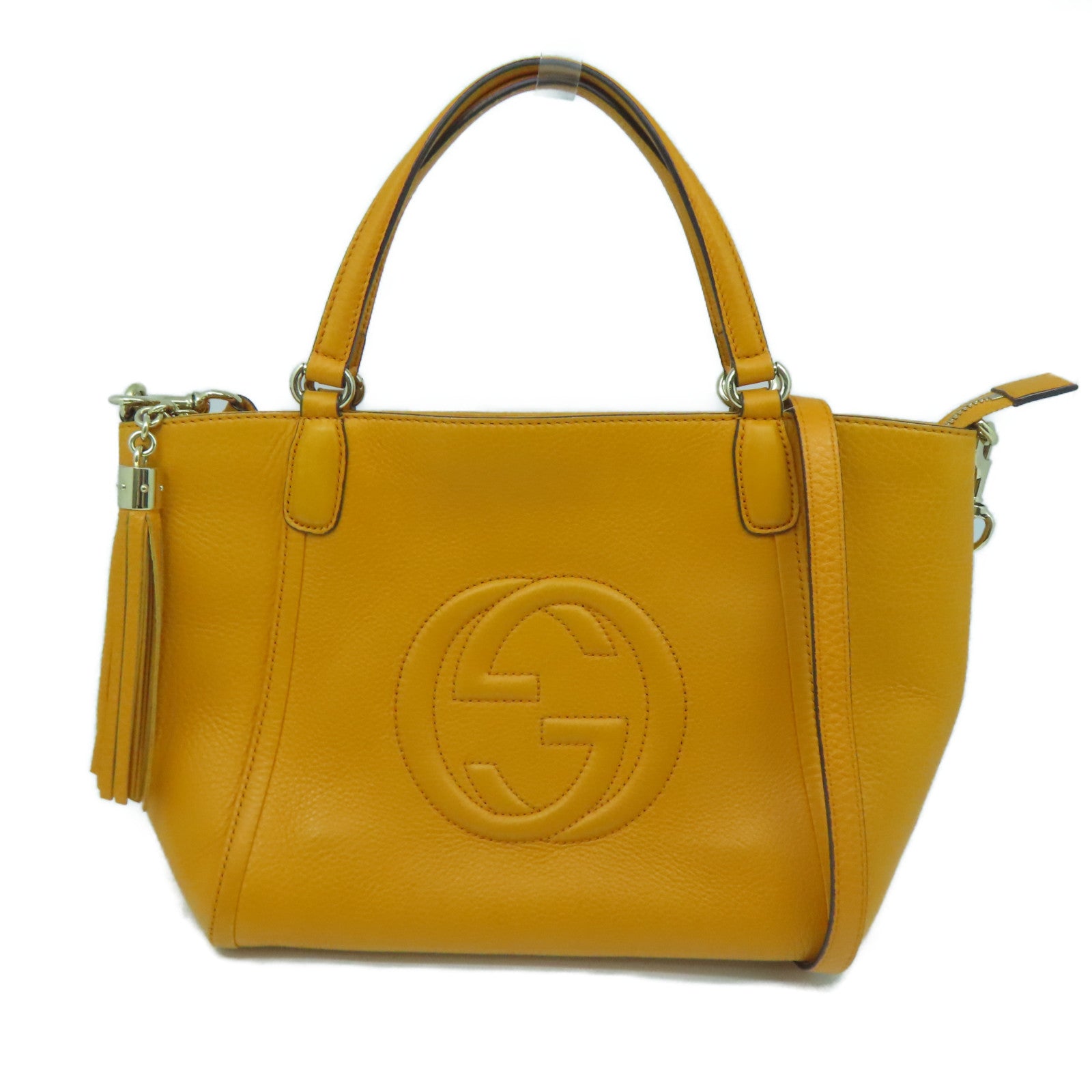 GUCCI cowhide leather Shoulder Bag gold buckle shoulder bag orange
