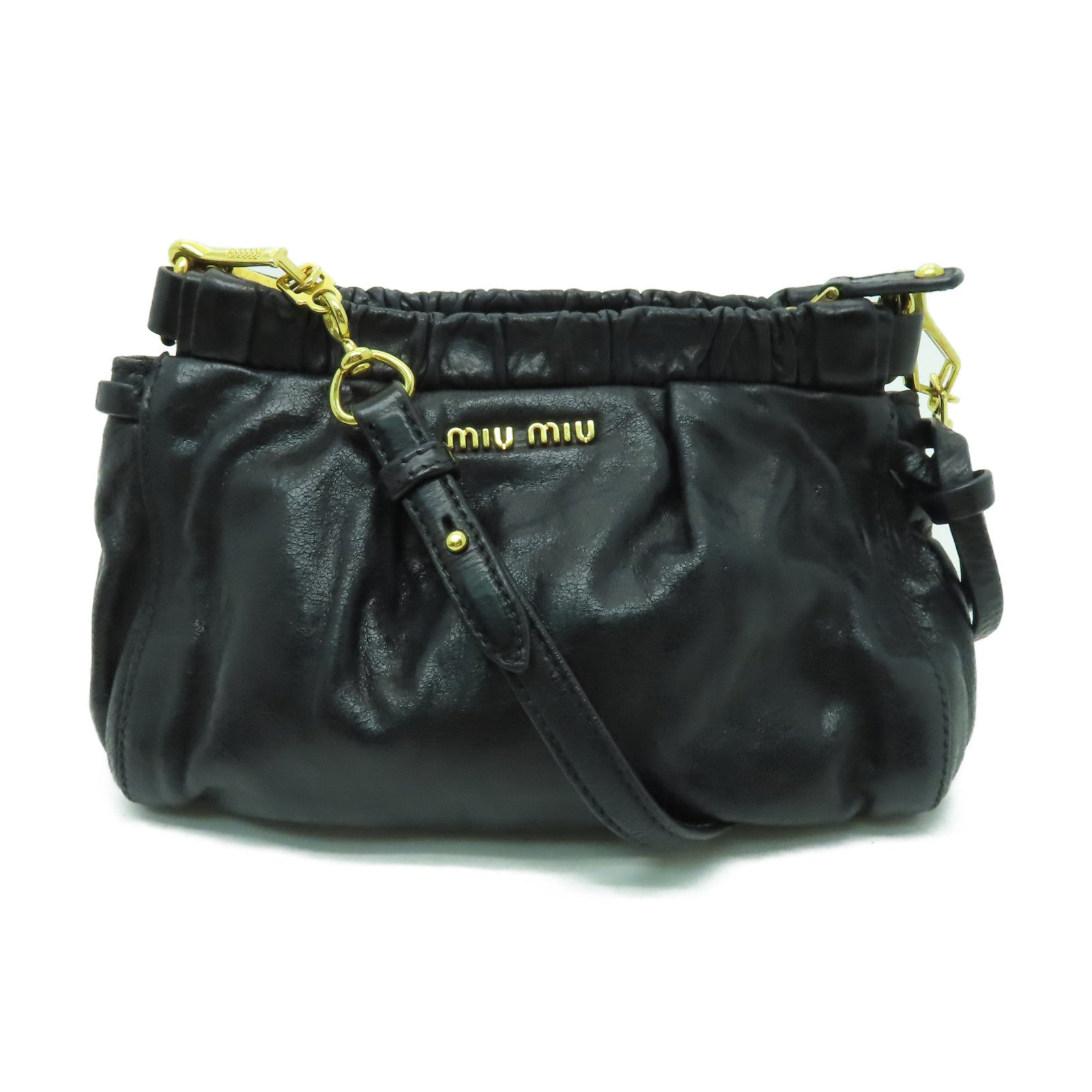 Miu Miu 牛皮皮革Shoulder Bag金扣肩背袋黑色
