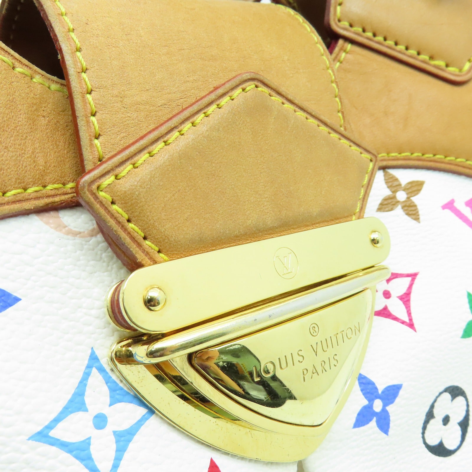 LOUIS VUITTON Monogram Multicolore Ursula金扣肩背袋白色彩色