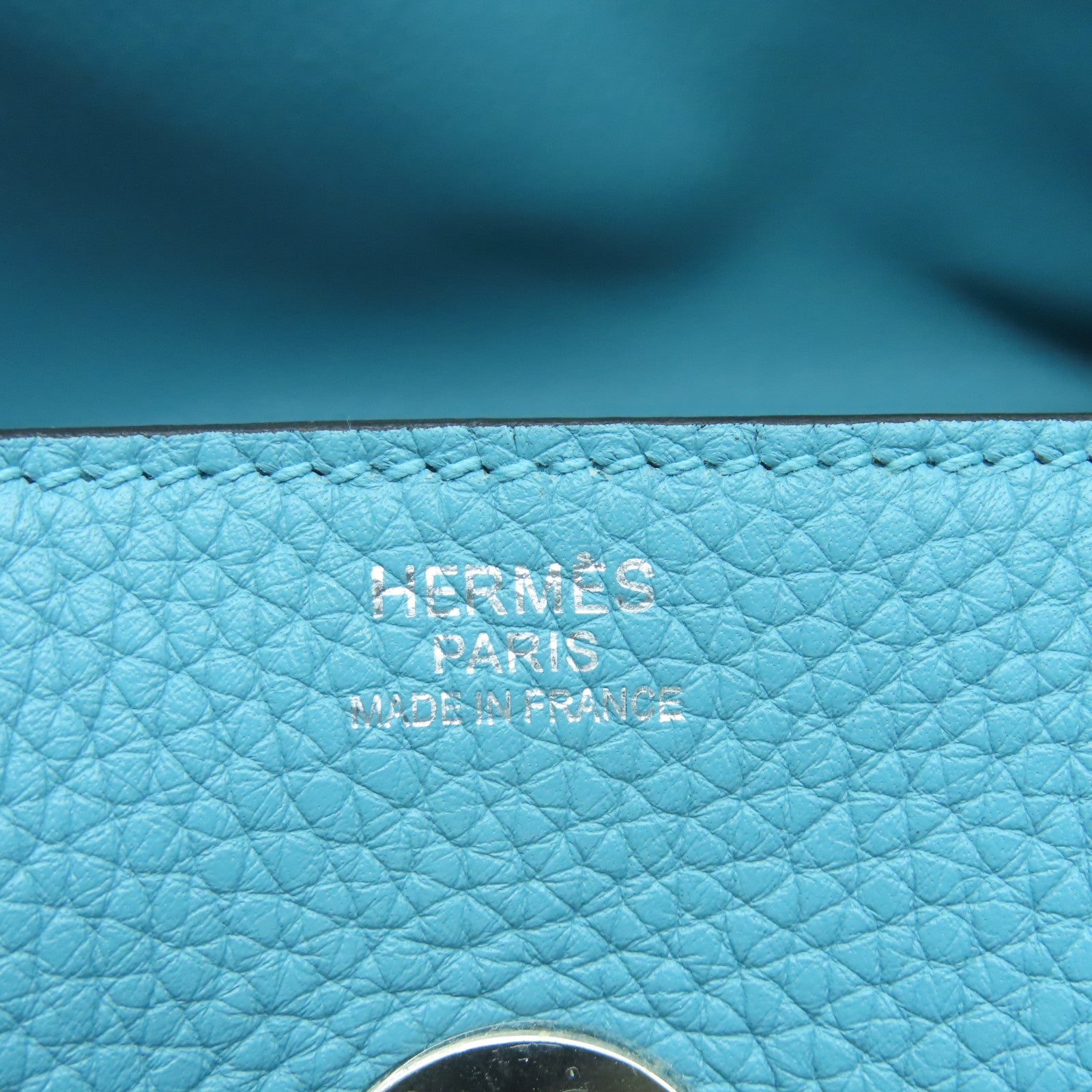 HERMES Clemence皮革Lindy 34银扣手挽肩背两用袋蒂芬尼蓝