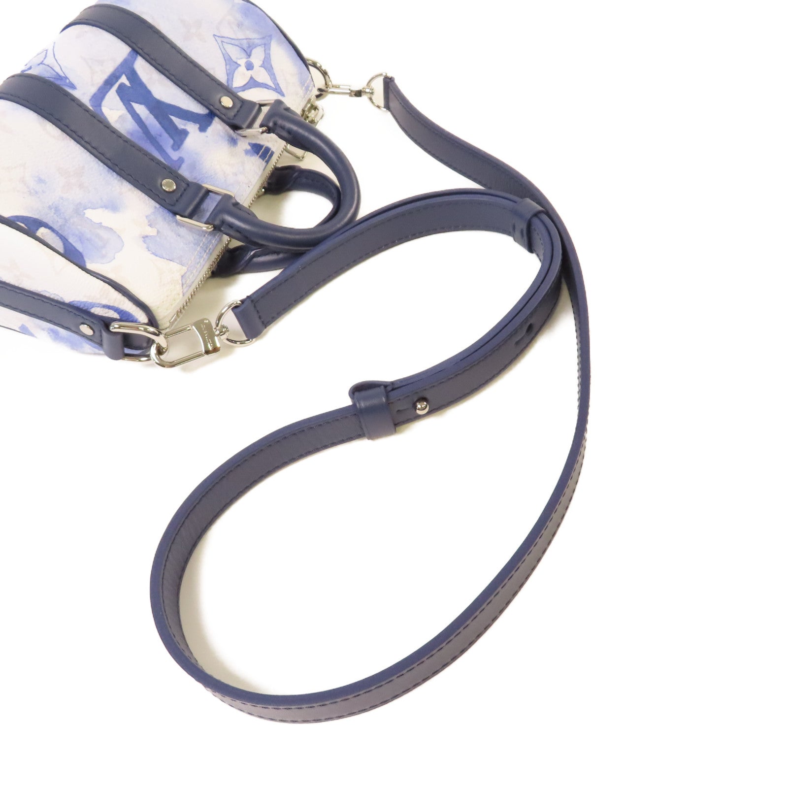 LOUIS VUITTON Monogram Watercolor Keepall XS 2Way Shoulder Bag銀扣手挽肩背兩用袋白色/藍色