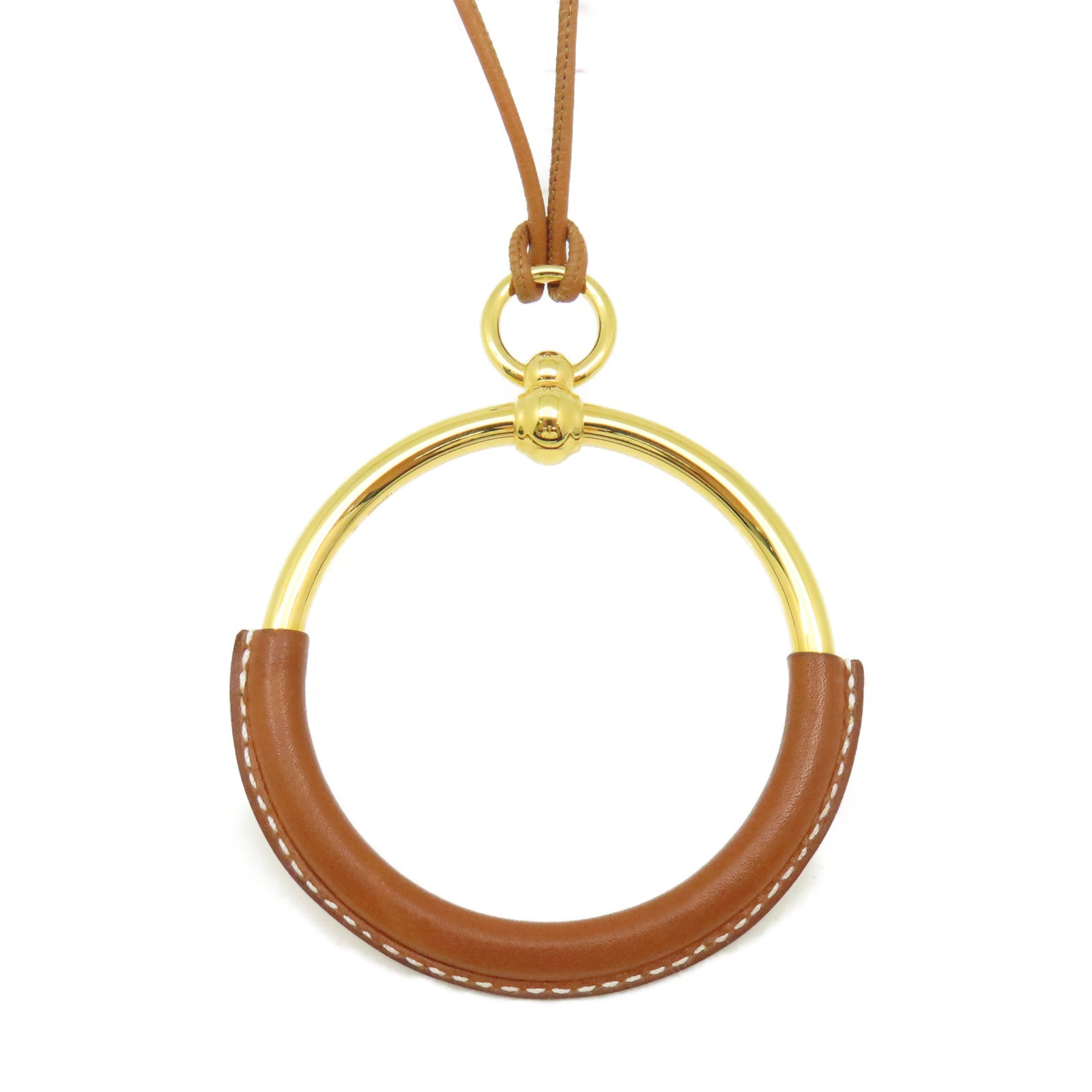 HERMES 金屬/牛皮皮革Necklace項鏈金色/啡色
