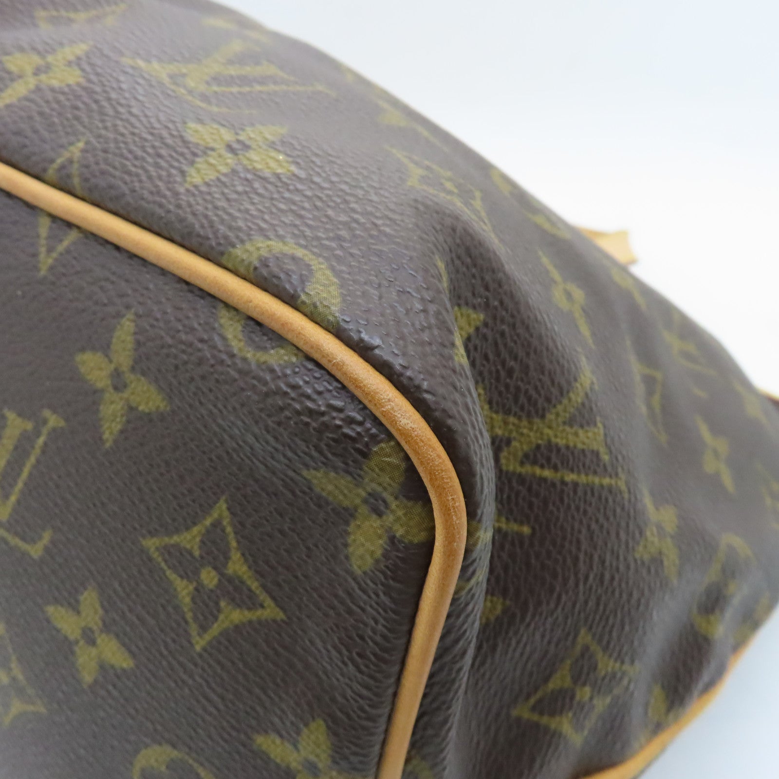 LOUIS VUITTON Monogram Palamo PM gold buckle handle shoulder bag brown