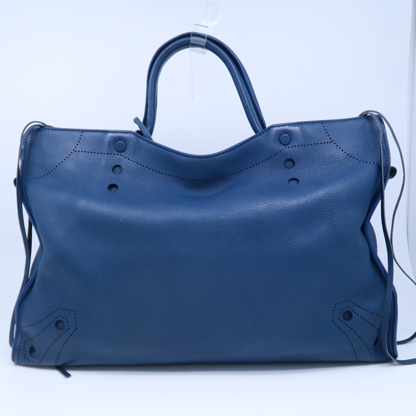 BALENCIAGA 牛皮皮革Blackout City黑扣手挽肩背两用袋蓝色