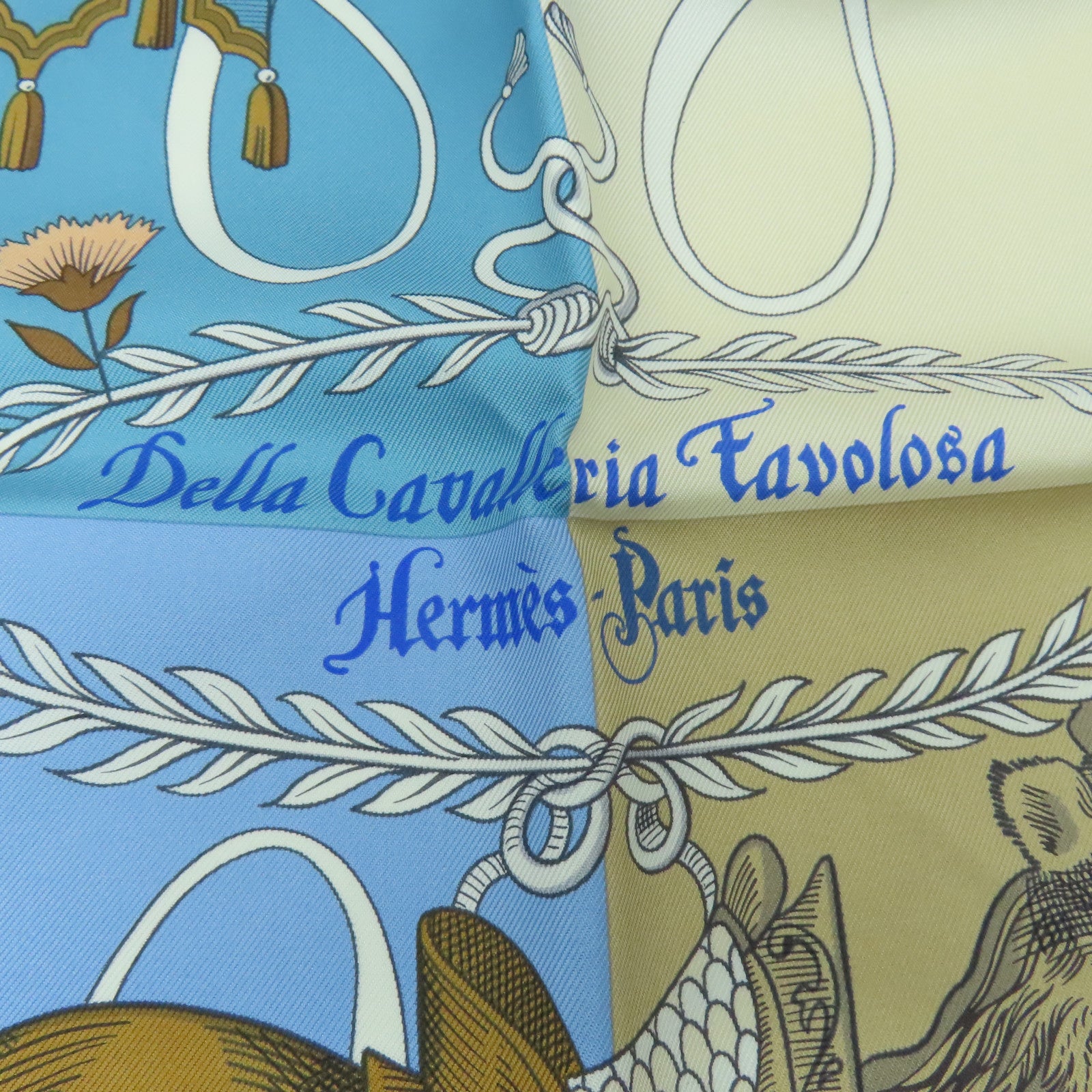 HERMES 絲質Scarf絲巾藍色/米色/彩色