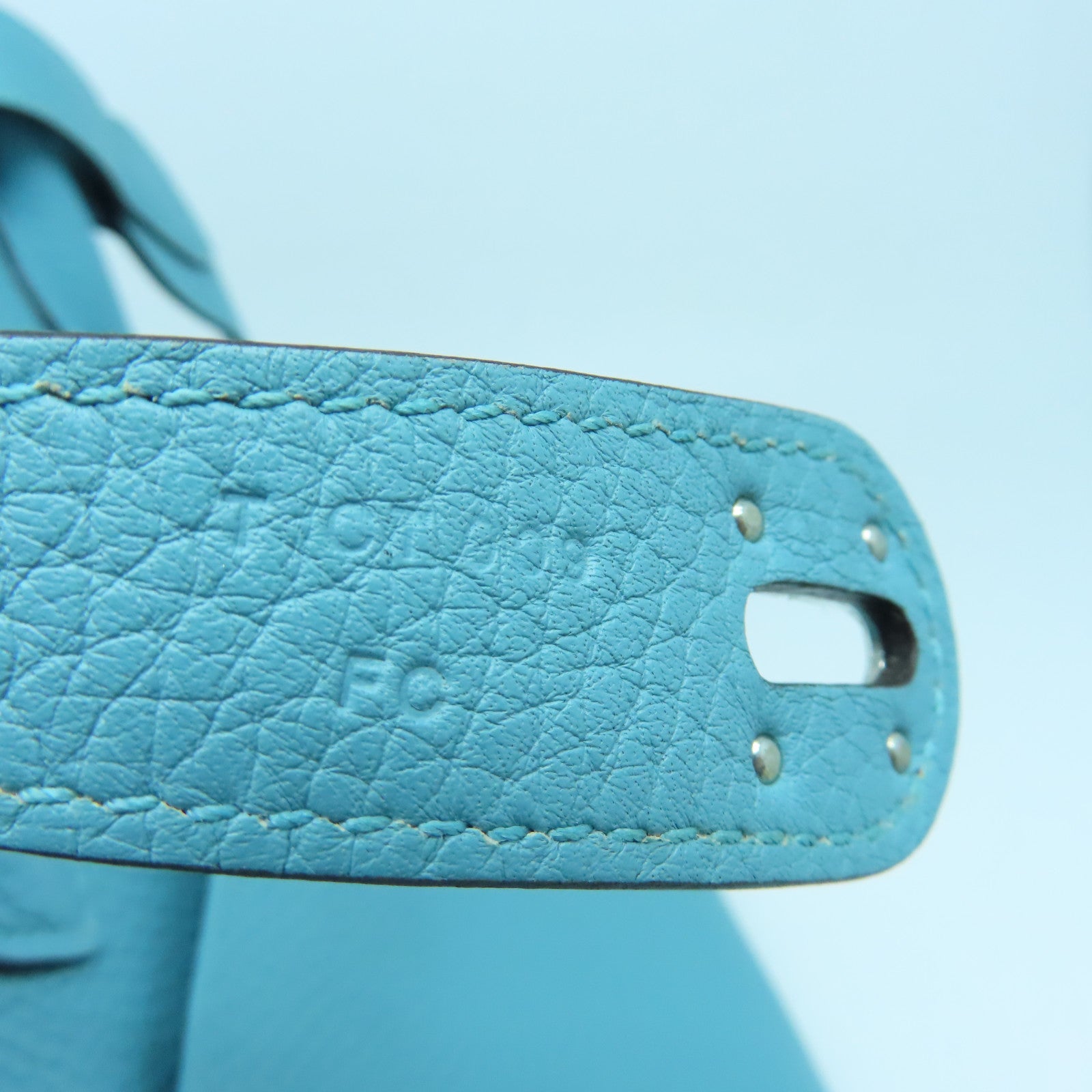 HERMES Clemence皮革Lindy 34银扣手挽肩背两用袋蒂芬尼蓝