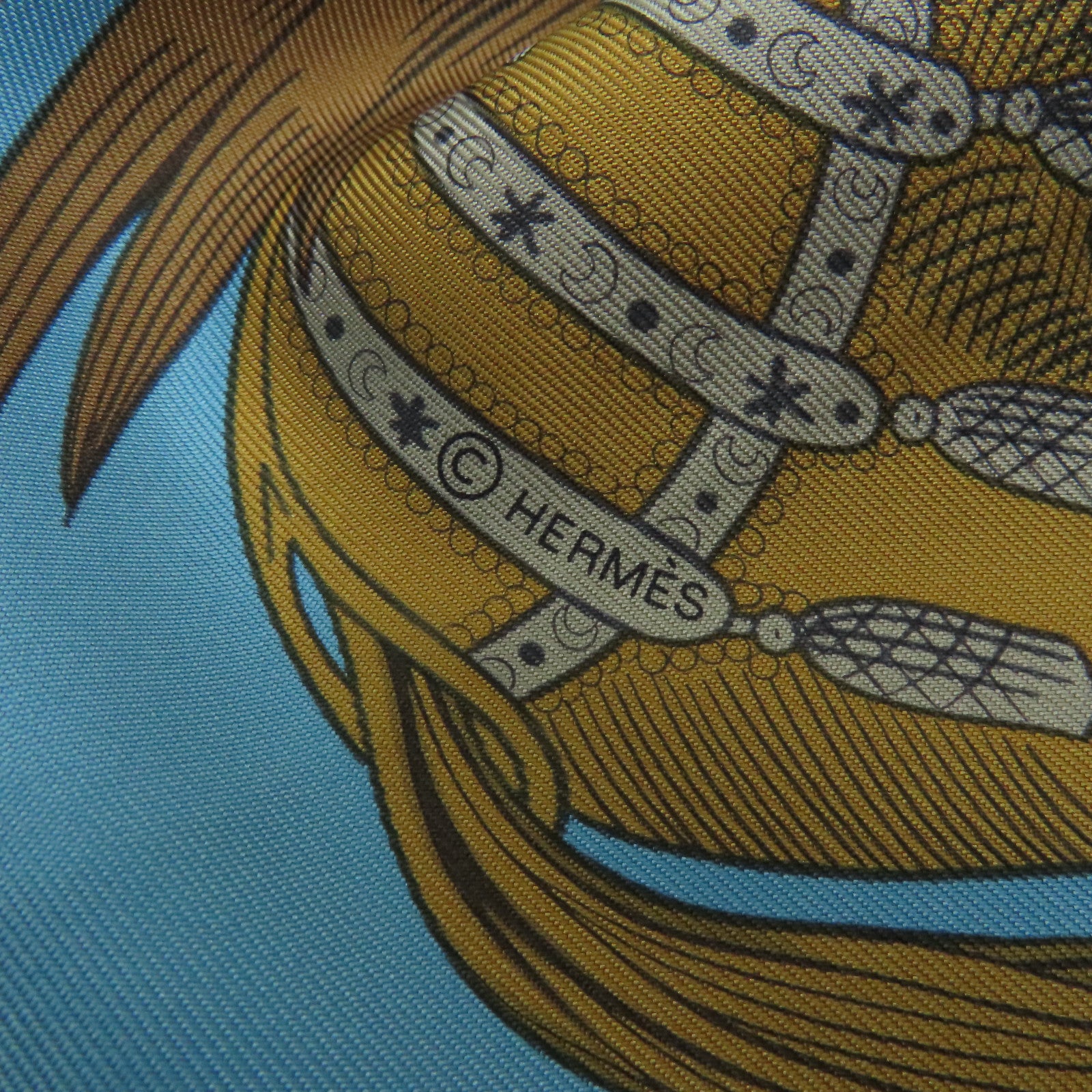 HERMES 絲質Scarf絲巾藍色/米色/彩色
