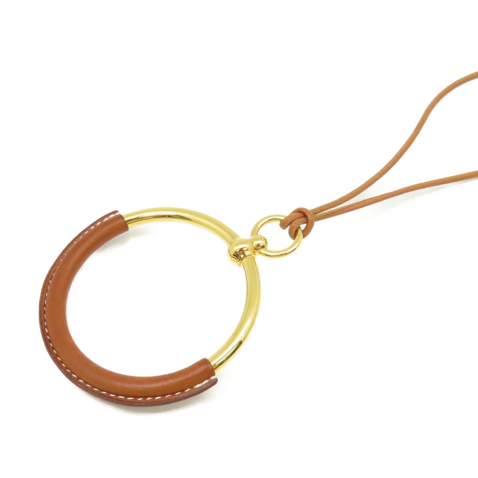 HERMES 金屬/牛皮皮革Necklace項鏈金色/啡色