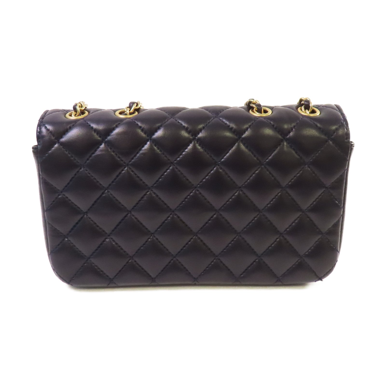 CHANEL 菱格羊皮皮革Chain Shoulder Bag金扣鏈帶肩背袋黑色