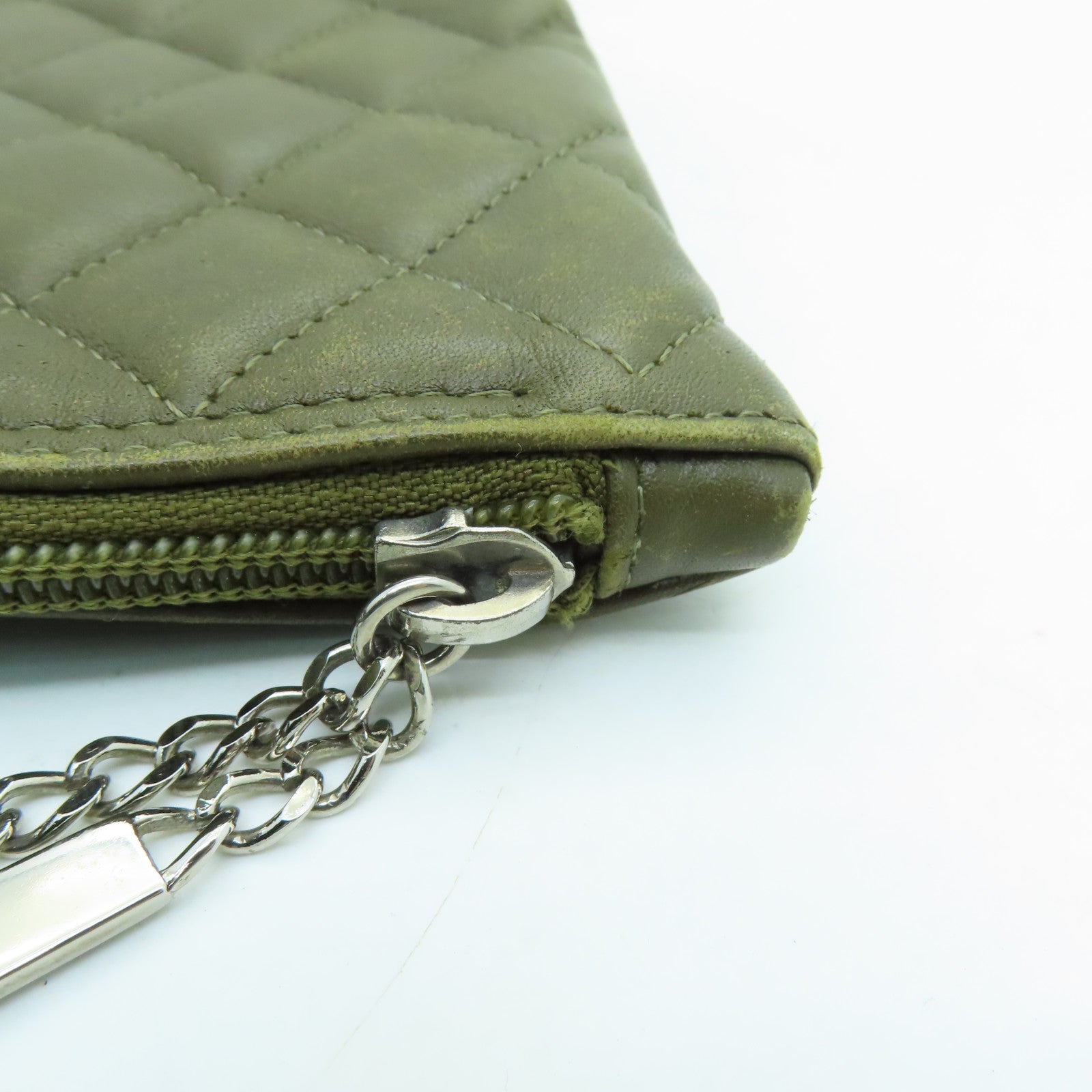 CHANEL rhombic cowhide leather / snakeskin leather Cambon Tote Bag silver buckle handle bag khaki