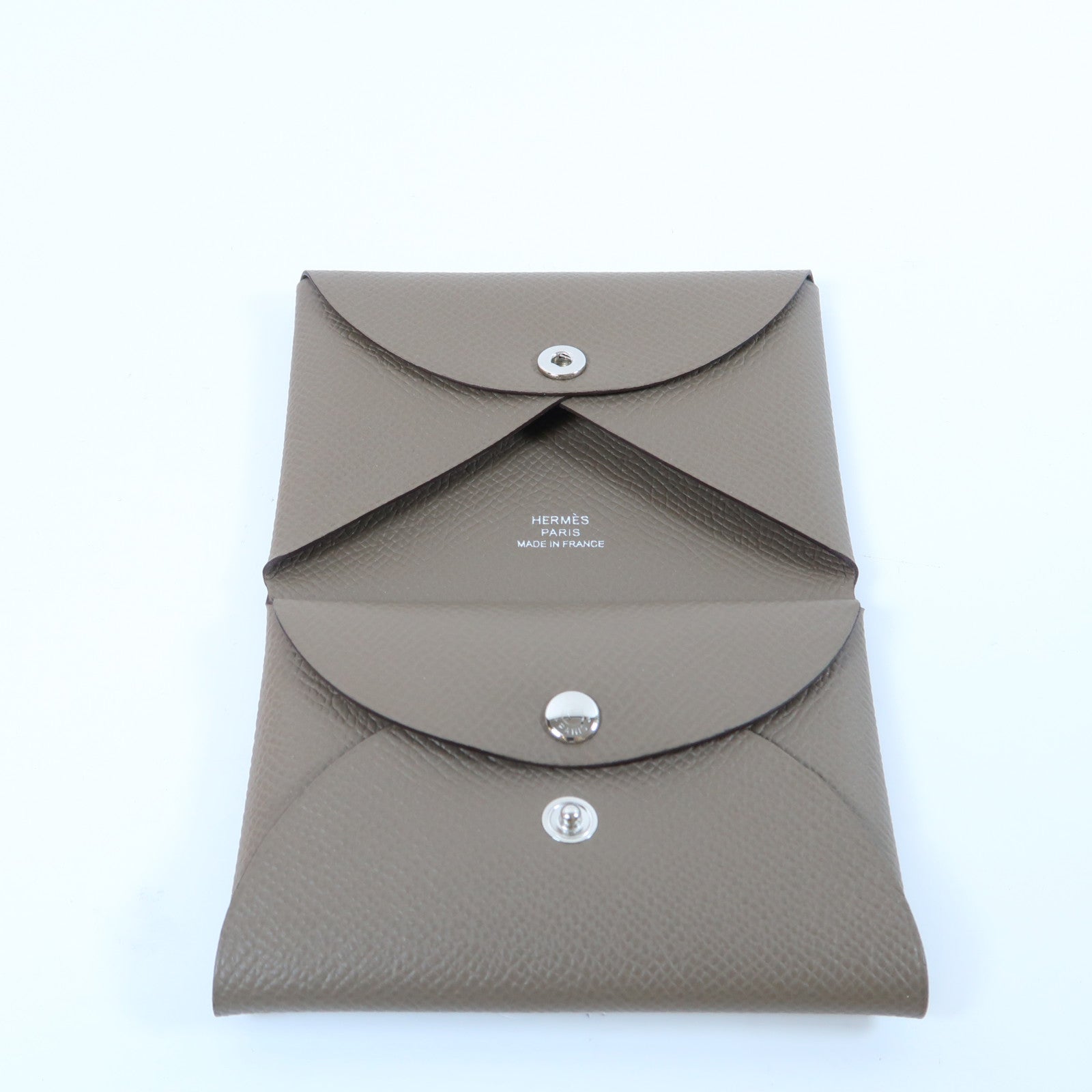 HERMES Epsom皮革Calvi Duo銀扣卡片套Gris Tourterelle斑鳩灰色