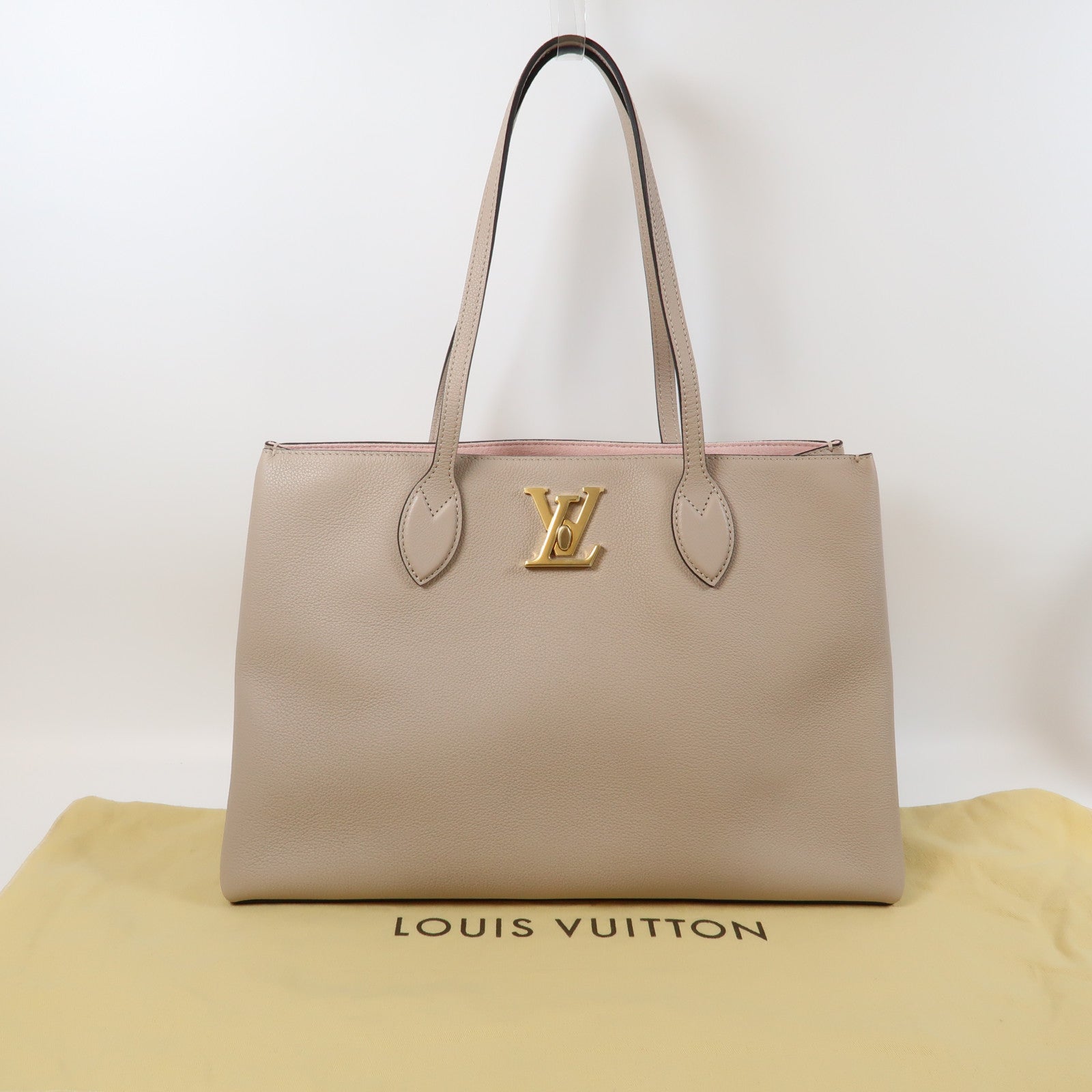LOUIS VUITTON 牛皮皮革Lockme Shopper Bag金扣肩背袋粉紅色