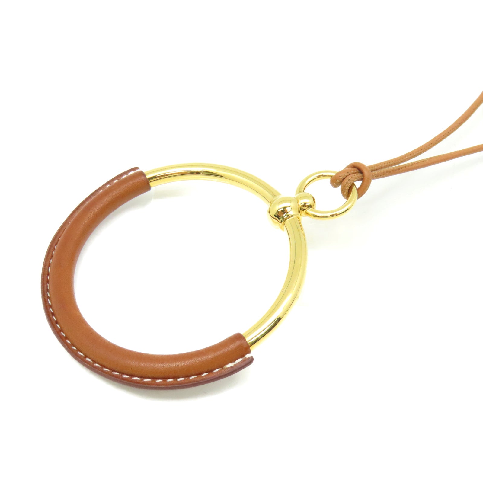 HERMES 金屬/牛皮皮革Necklace項鏈金色/啡色