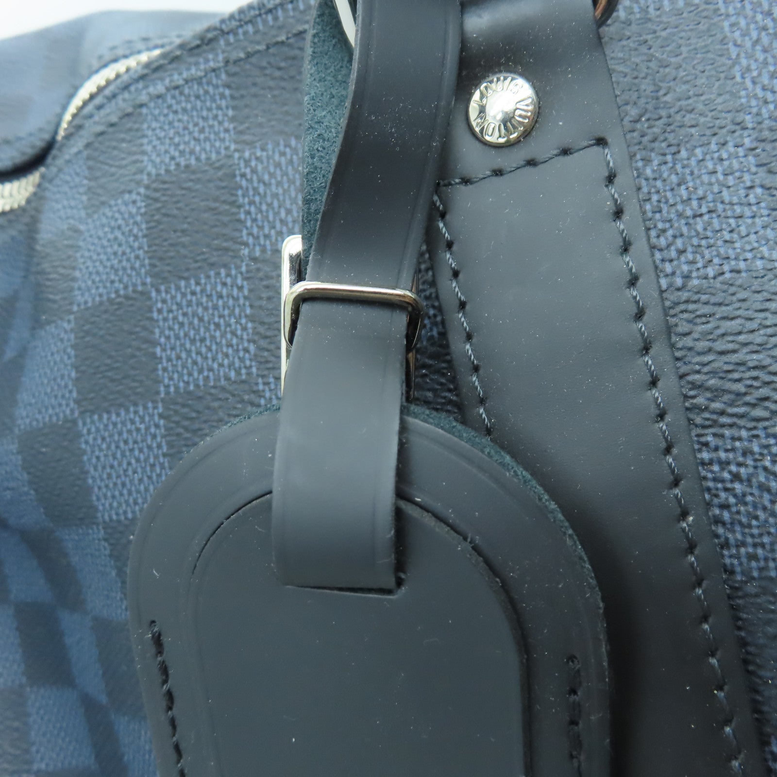 LOUIS VUITTON Damier Keepall 55 Bandoulie金扣手挽肩背兩用袋藍色/黑色