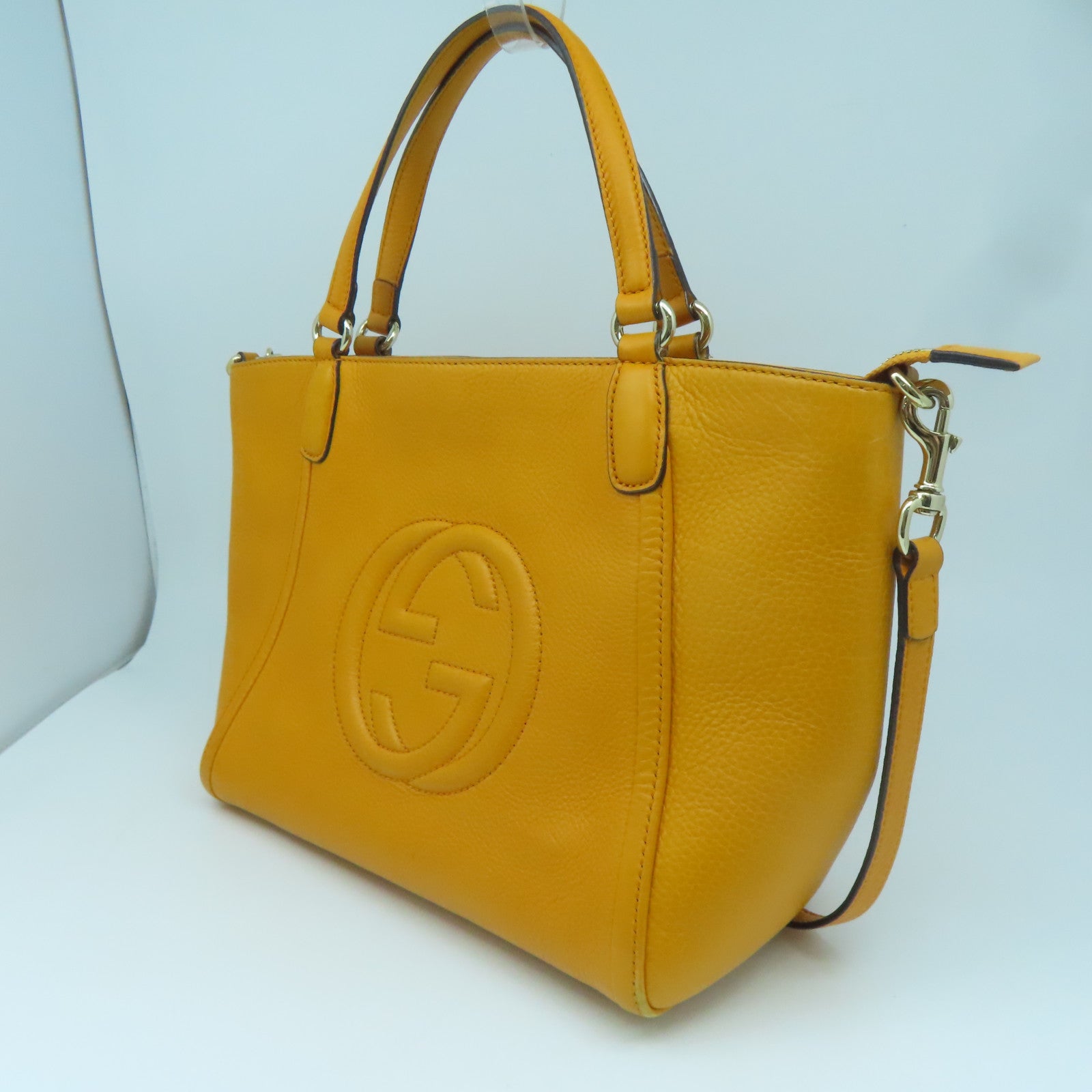 GUCCI cowhide leather Shoulder Bag gold buckle shoulder bag orange