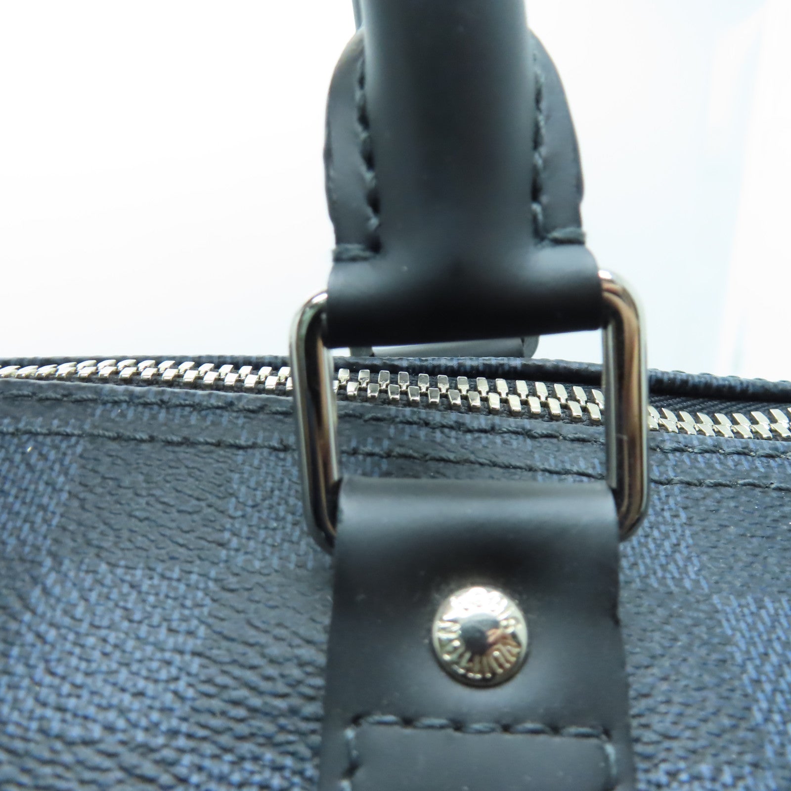 LOUIS VUITTON Damier Keepall 55 Bandoulie金扣手挽肩背兩用袋藍色/黑色