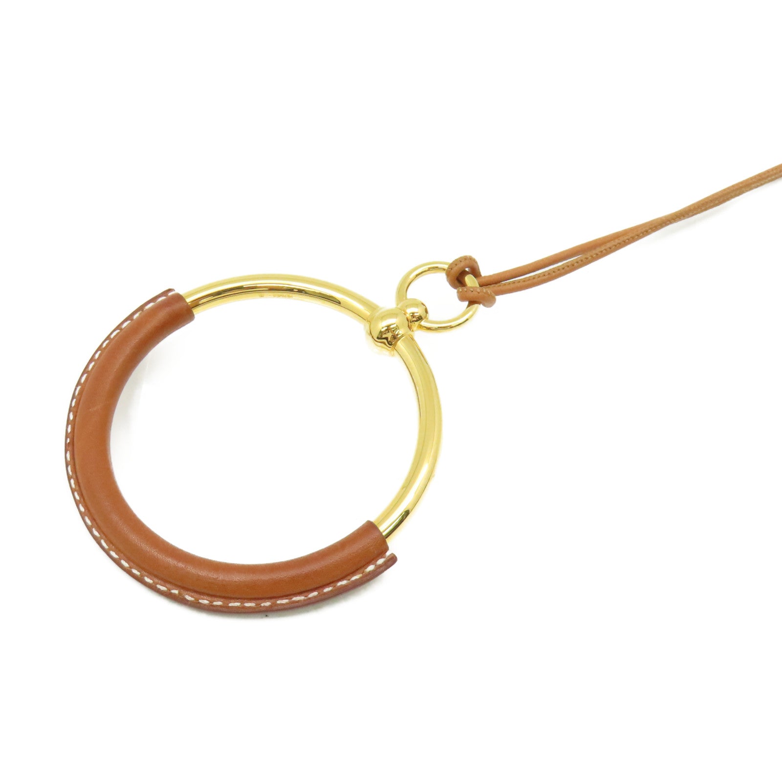 HERMES 金屬/牛皮皮革Necklace項鏈金色/啡色
