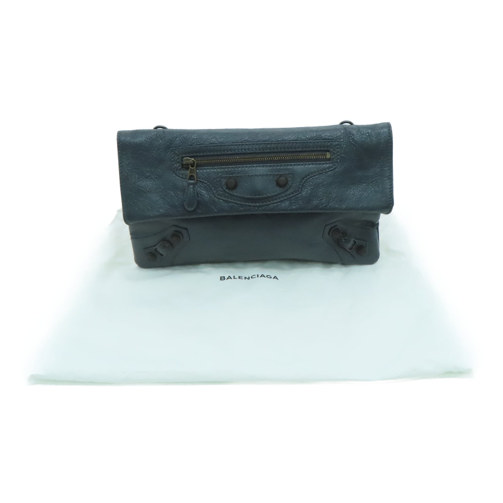 BALENCIAGA 牛皮皮革Clutch金扣手拿包灰色