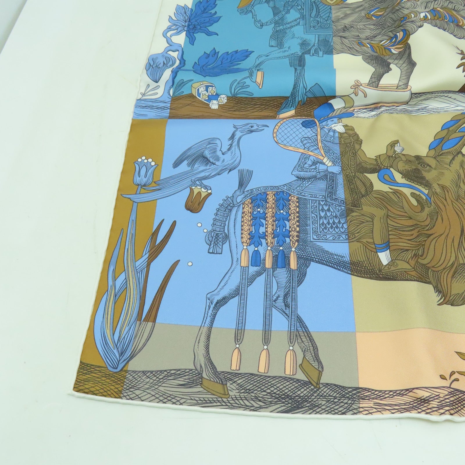 HERMES 絲質Scarf絲巾藍色/米色/彩色