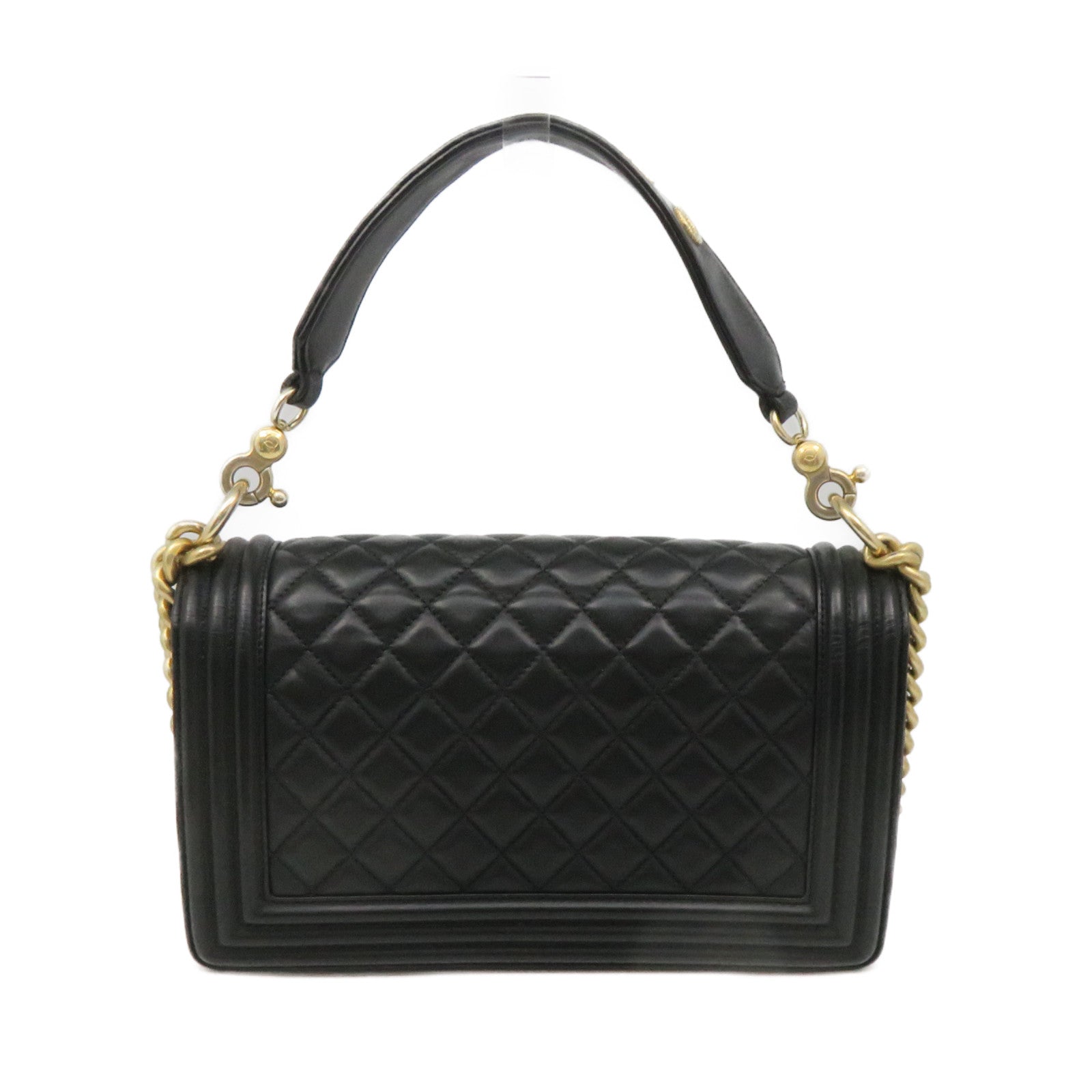 CHANEL Rhombus Sheepskin Leather Boy 25 2Way Shoulder Bag Gold Buckle Chain Belt Handle Shoulder Bag Black