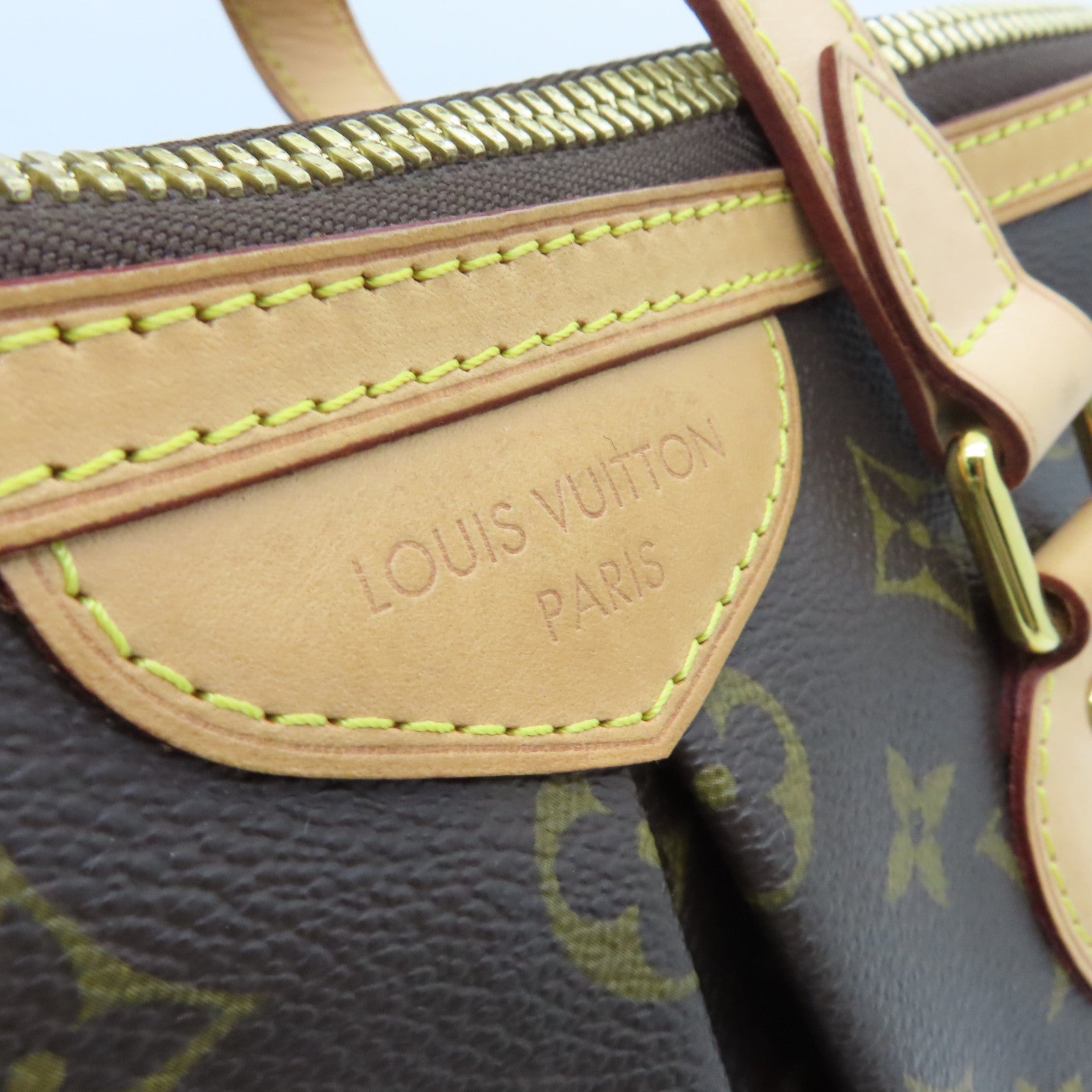LOUIS VUITTON Monogram Palamo PM gold buckle handle shoulder bag brown