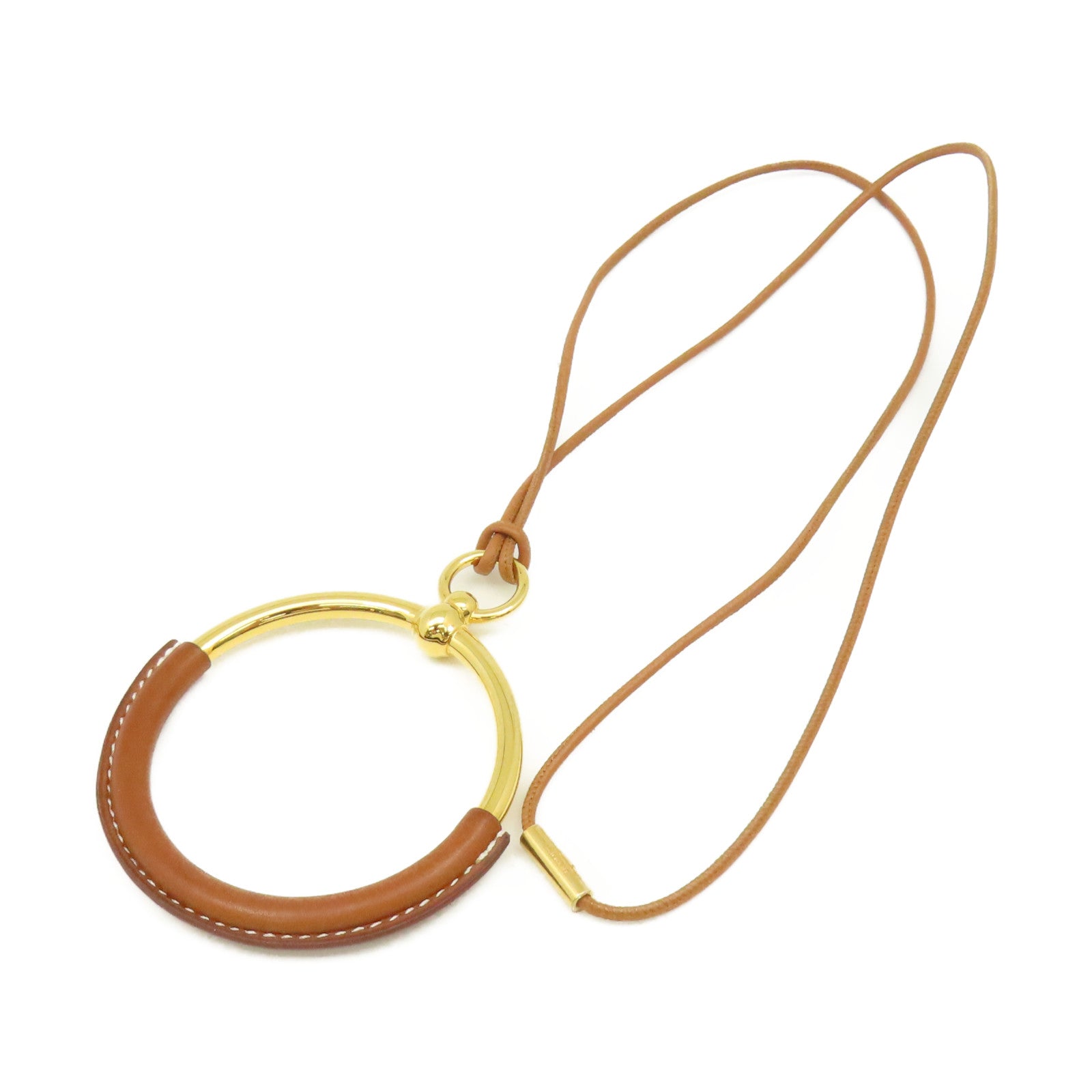 HERMES 金屬/牛皮皮革Necklace項鏈金色/啡色
