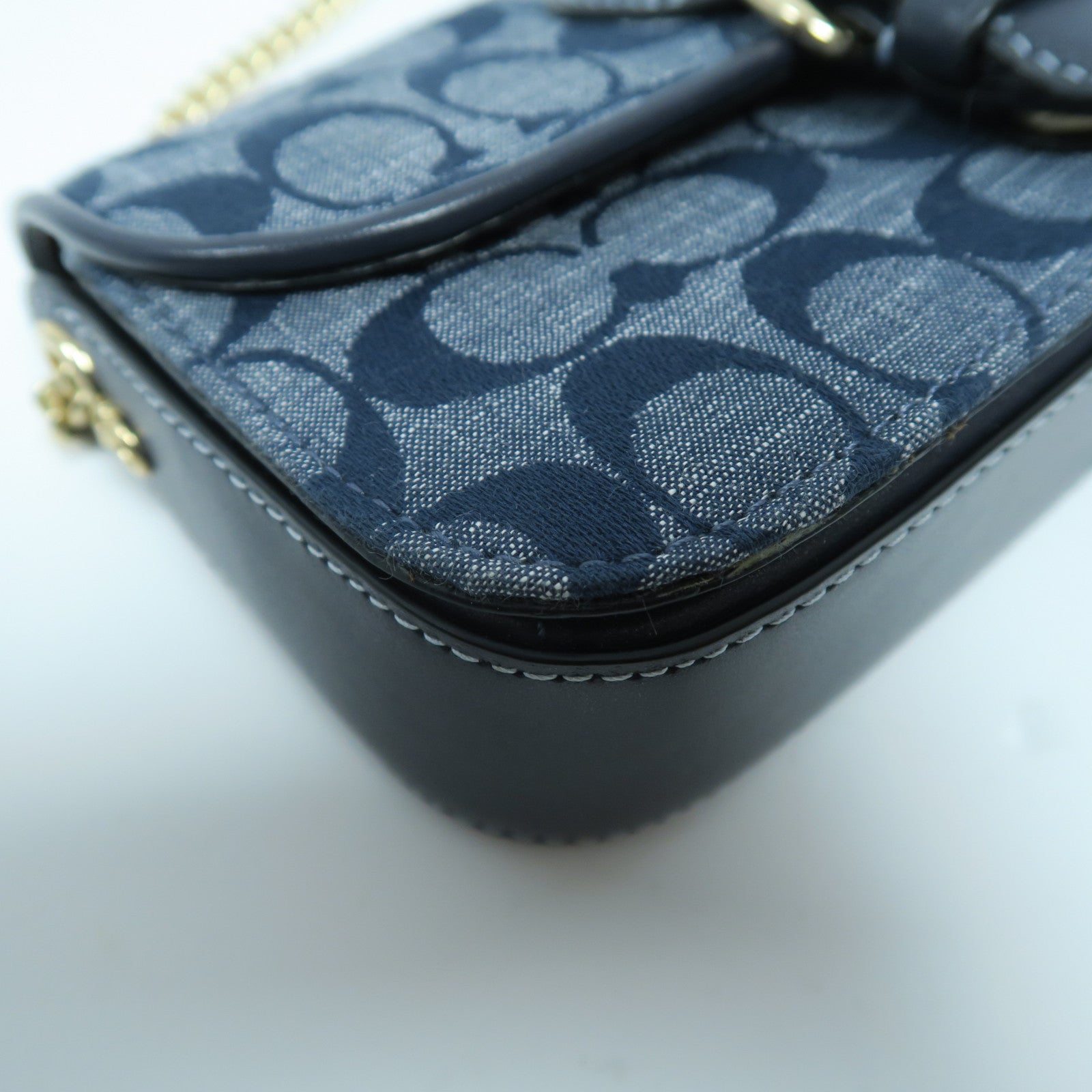 COACH 帆布/皮革Chain Shoulder Bag金扣鏈帶肩背袋藍色